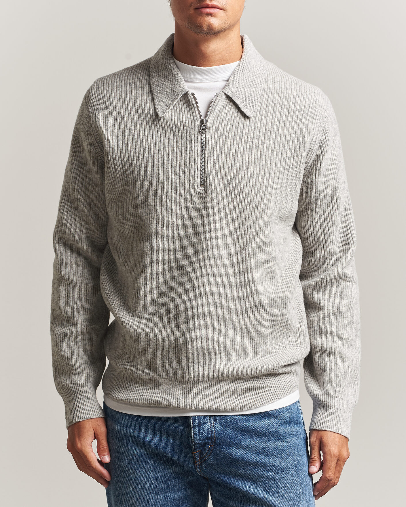 Heren | Truien | Samsøe Samsøe | Isak Knitted Half Zip Polo Grey Melange