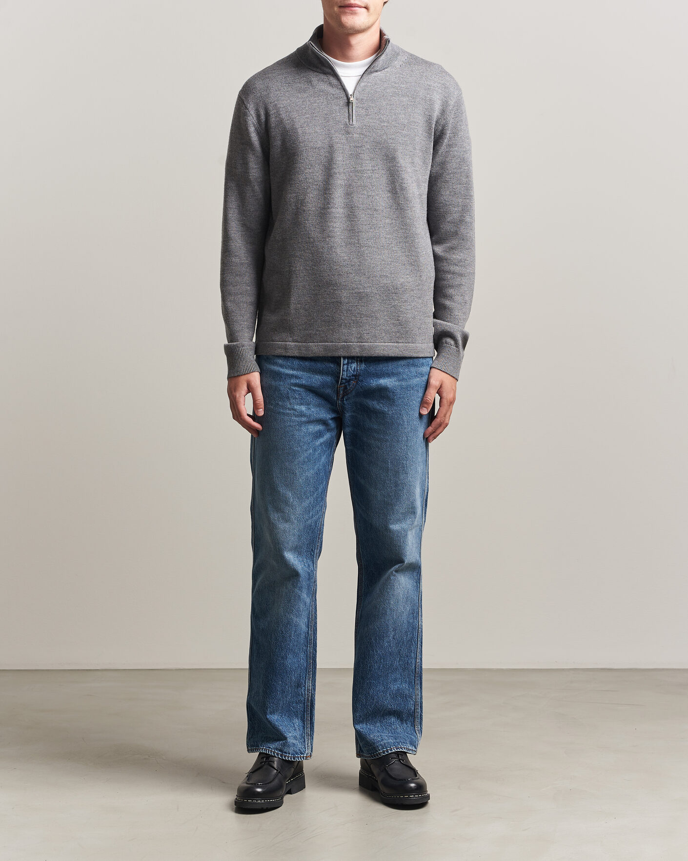 Heren | Truien | Tiger of Sweden | Travis Wool Half Zip Concrete Melange
