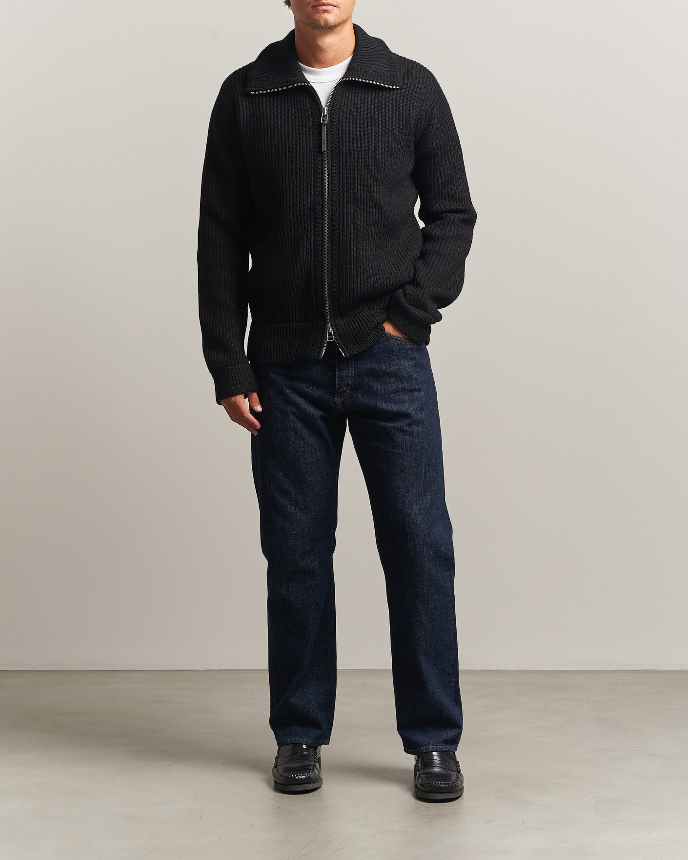 Heren | Truien | Tiger of Sweden | Niall Wool Heavy Knitted Full Zip Black