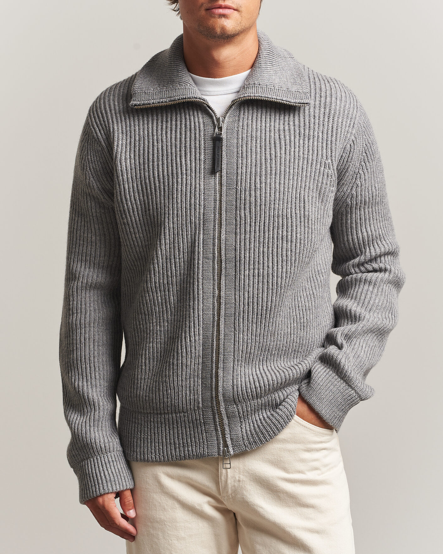 Heren | Truien | Tiger of Sweden | Niall Wool Heavy Knitted Full Zip Grey Melange