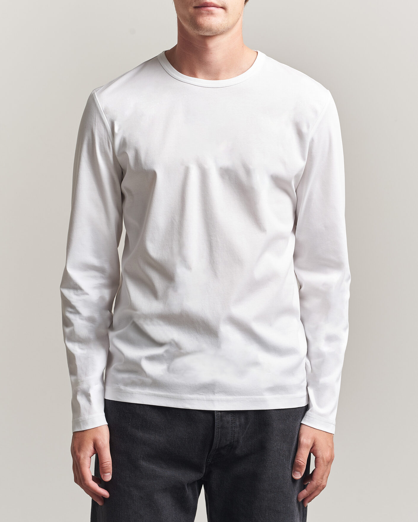 Heren | T-shirts | Tiger of Sweden | Olaf Mercerized Cotton Long Sleeve T-Shirt Pure White