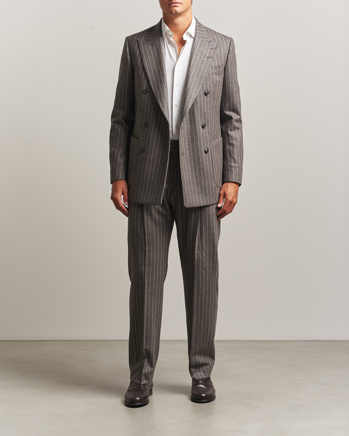 Heren | Blazers | Tiger of Sweden | Joachim Wool Double Breasted Pinstriped Blazer Grey Brown