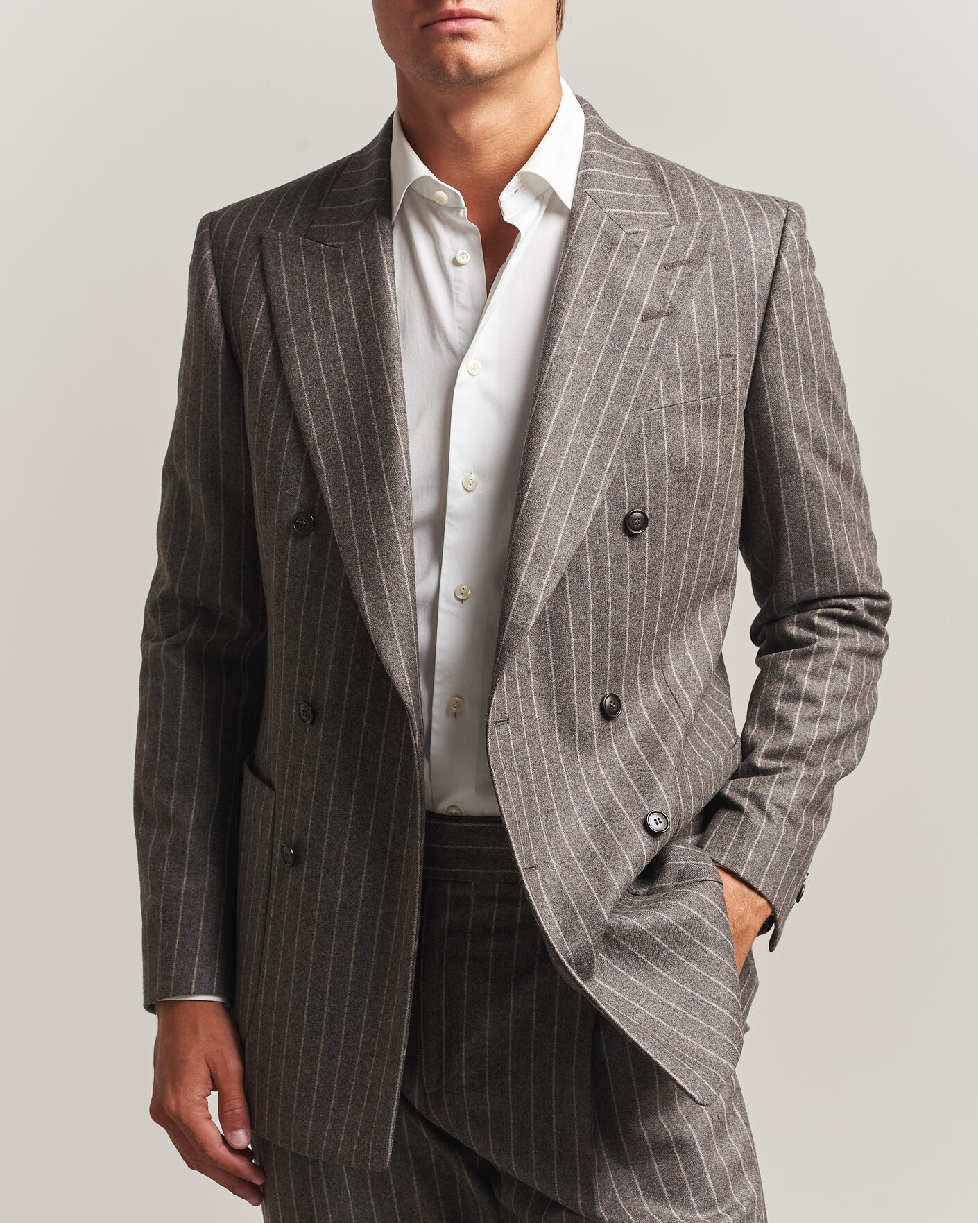 Heren | Blazers | Tiger of Sweden | Joachim Wool Double Breasted Pinstriped Blazer Grey Brown