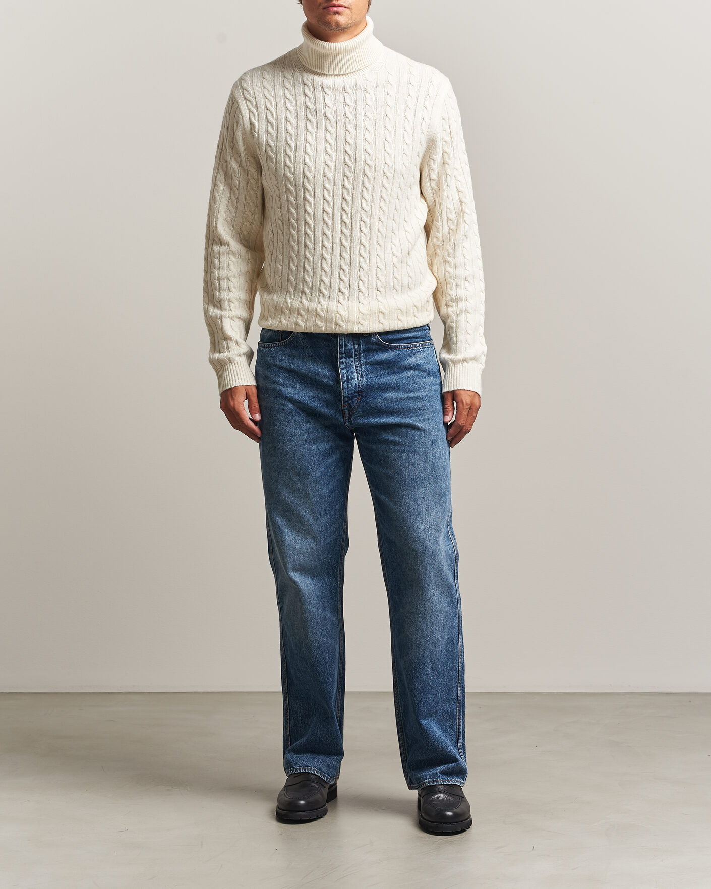Heren | Truien | Tiger of Sweden | Wilde Wool/Cashmere Cable Turtleneck Porcelain Cream