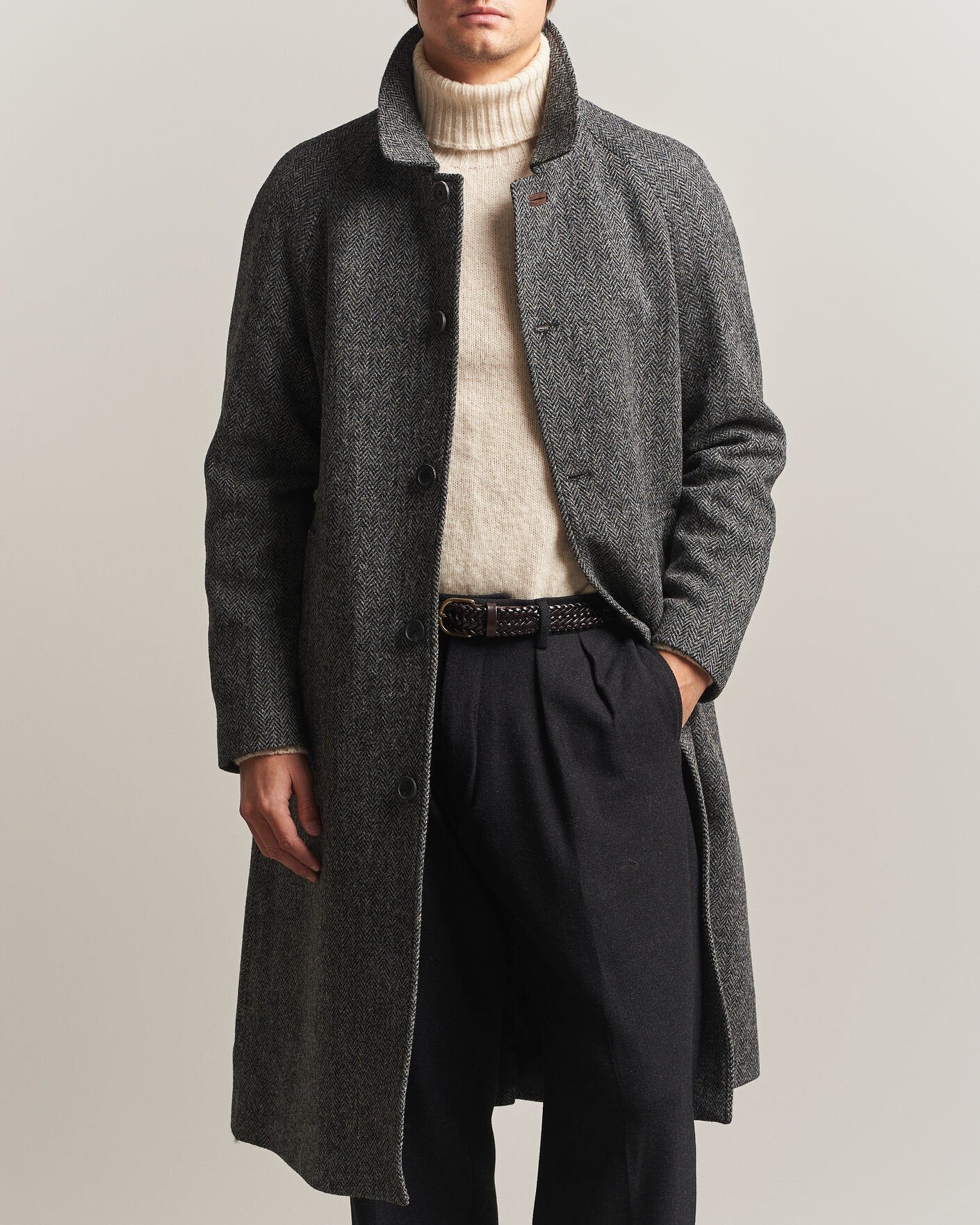 Heren | Jassen | Walker Slater | Sherlock Harris Tweed Herringbone Coat Charcoal