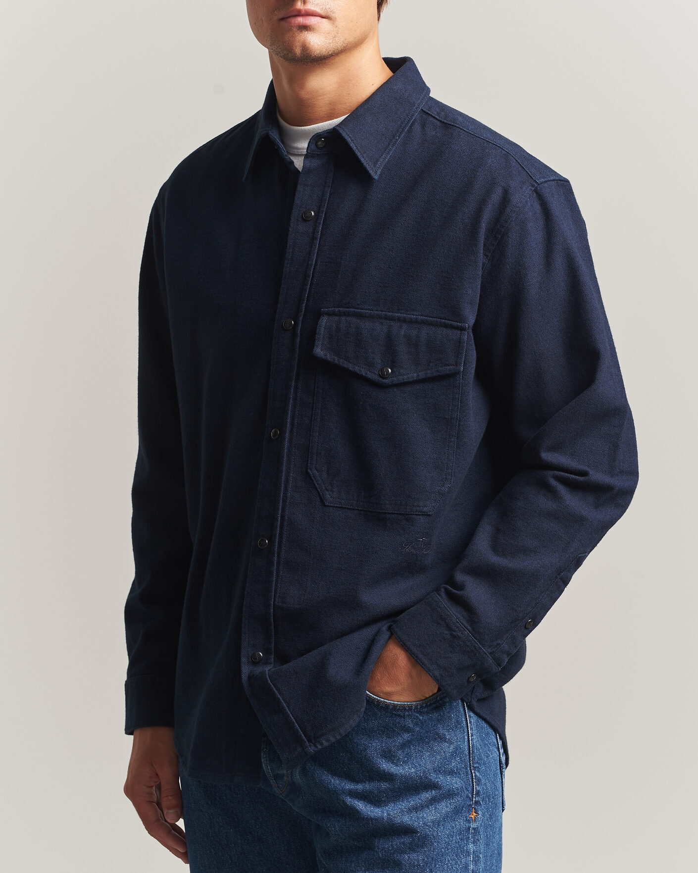 Heren | Overhemden | Stone Island | Organic Cotton Flannel Denim Shirt Indigo