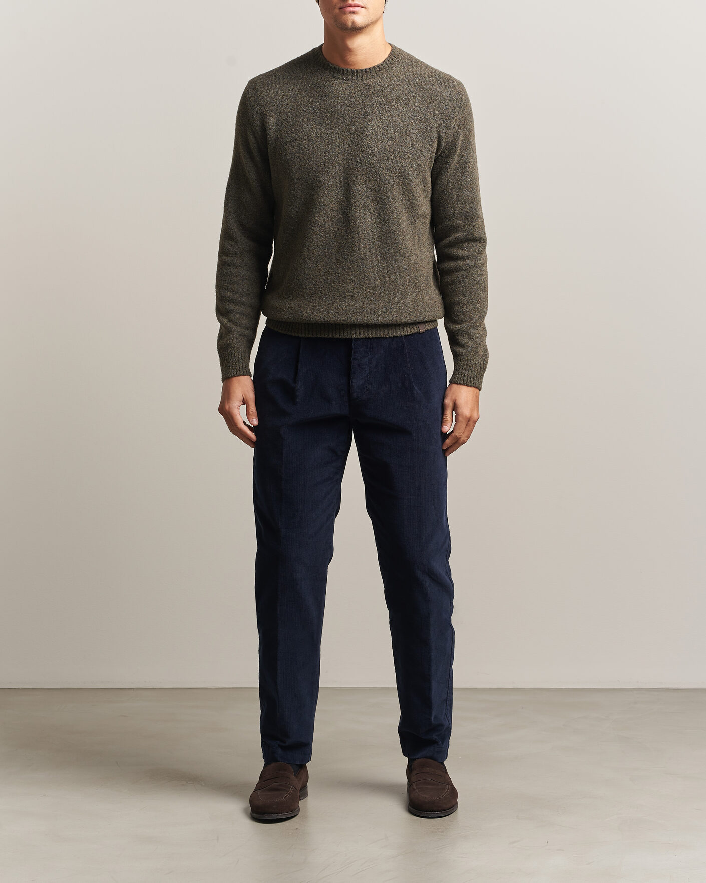 Heren | Truien | Zanone | Wool Boucle Crew Neck Forest Green