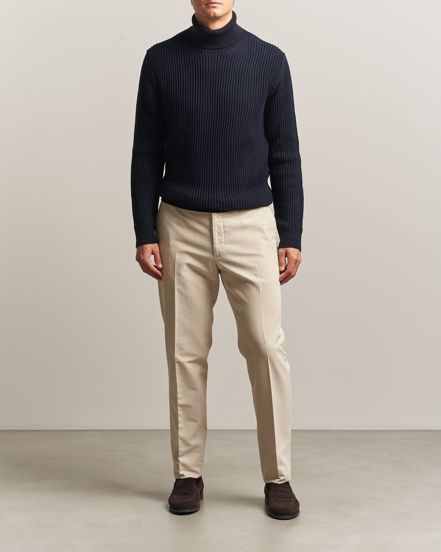Heren | Truien | Zanone | Fishermans Rib Rollneck Navy