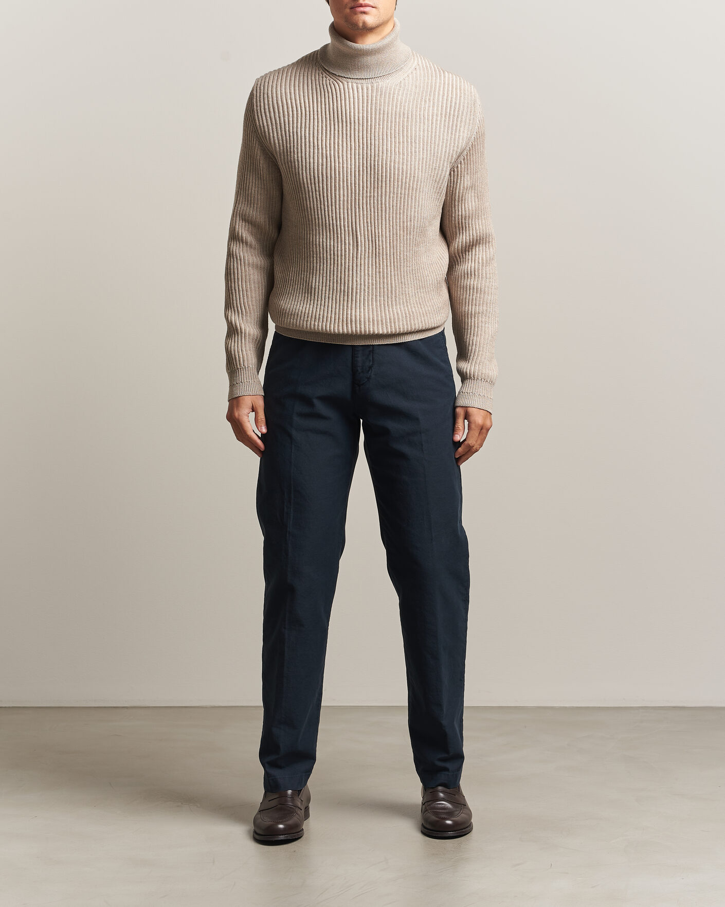 Heren | Truien | Zanone | Fishermans Rib Rollneck Beige