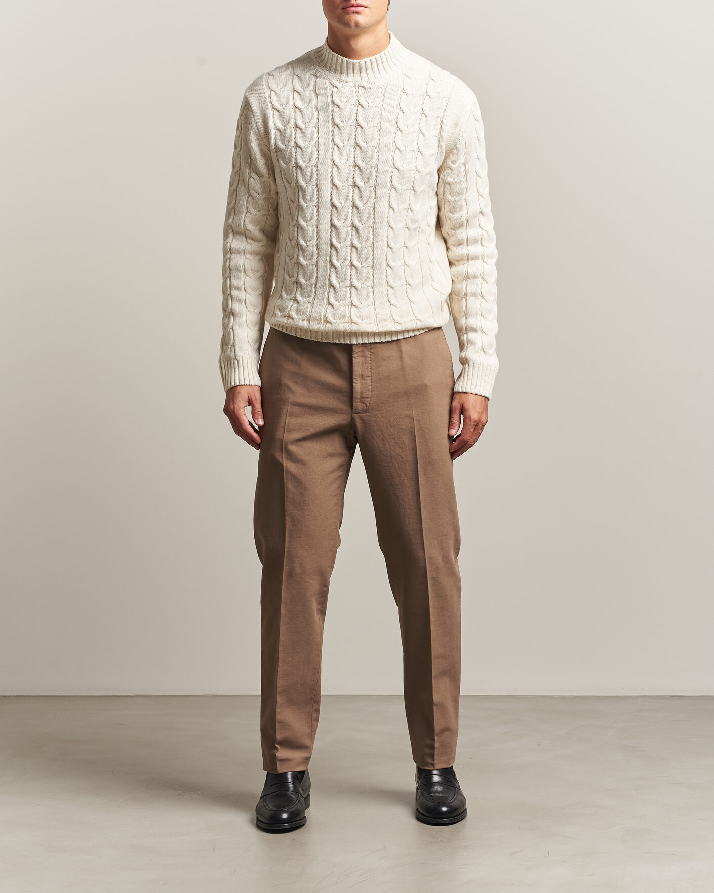 Heren | Truien | Zanone | Double Cable Crew Neck Latte