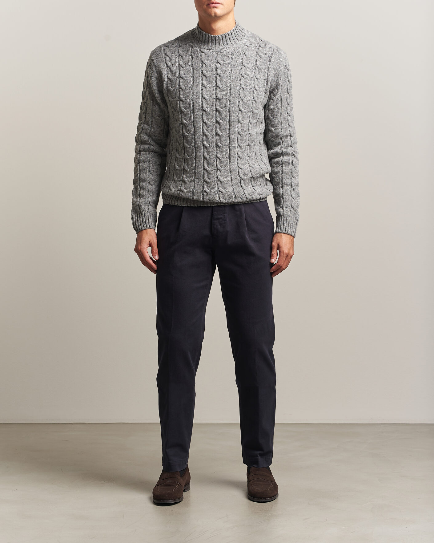 Heren | Truien | Zanone | Double Cable Crew Neck Grey Melange
