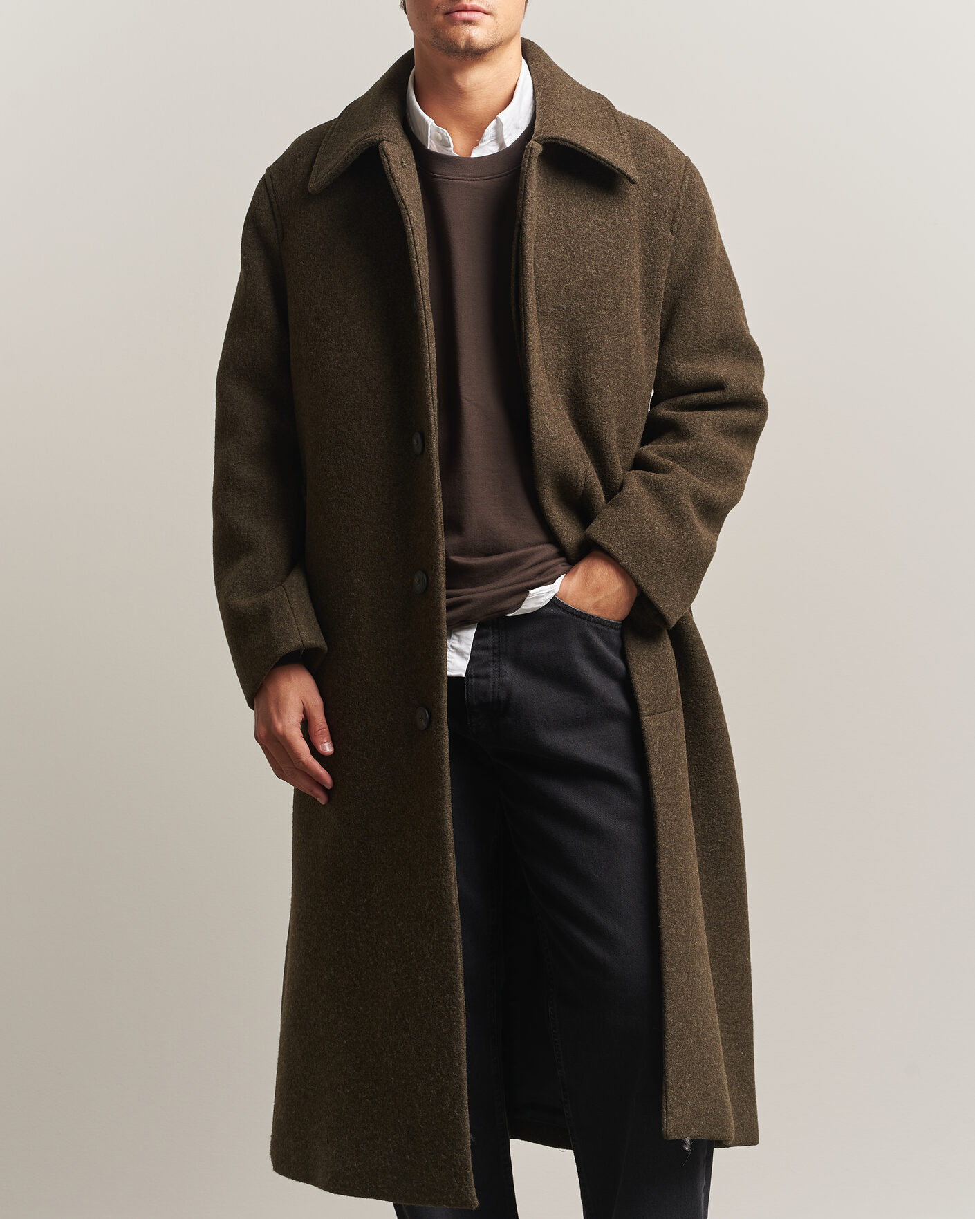 Heren | Jassen | Sunflower | Wool Blend Winter Coat Green Moss
