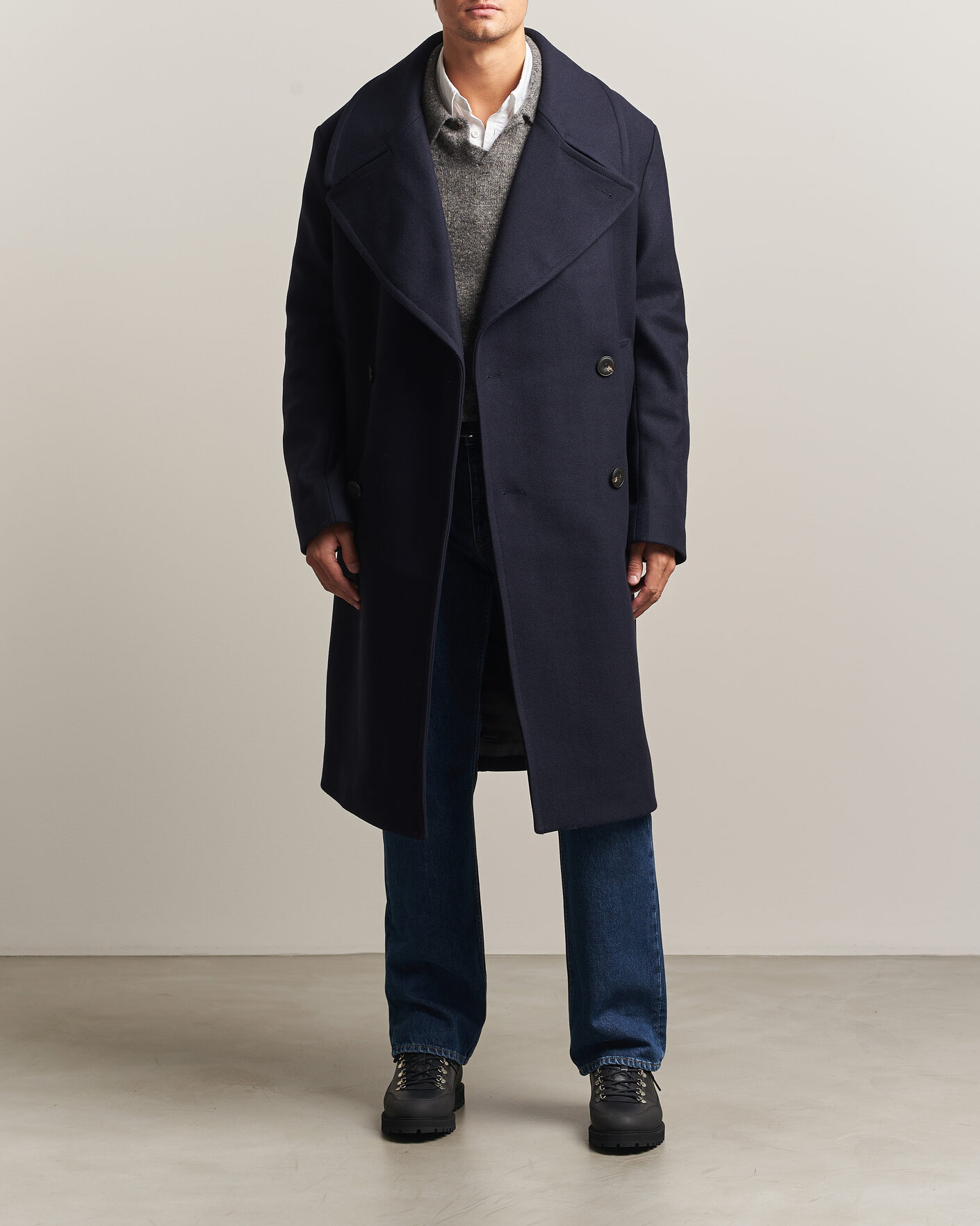 Heren | Jassen | Sunflower | Double Breasted Wool Blend Coat Navy
