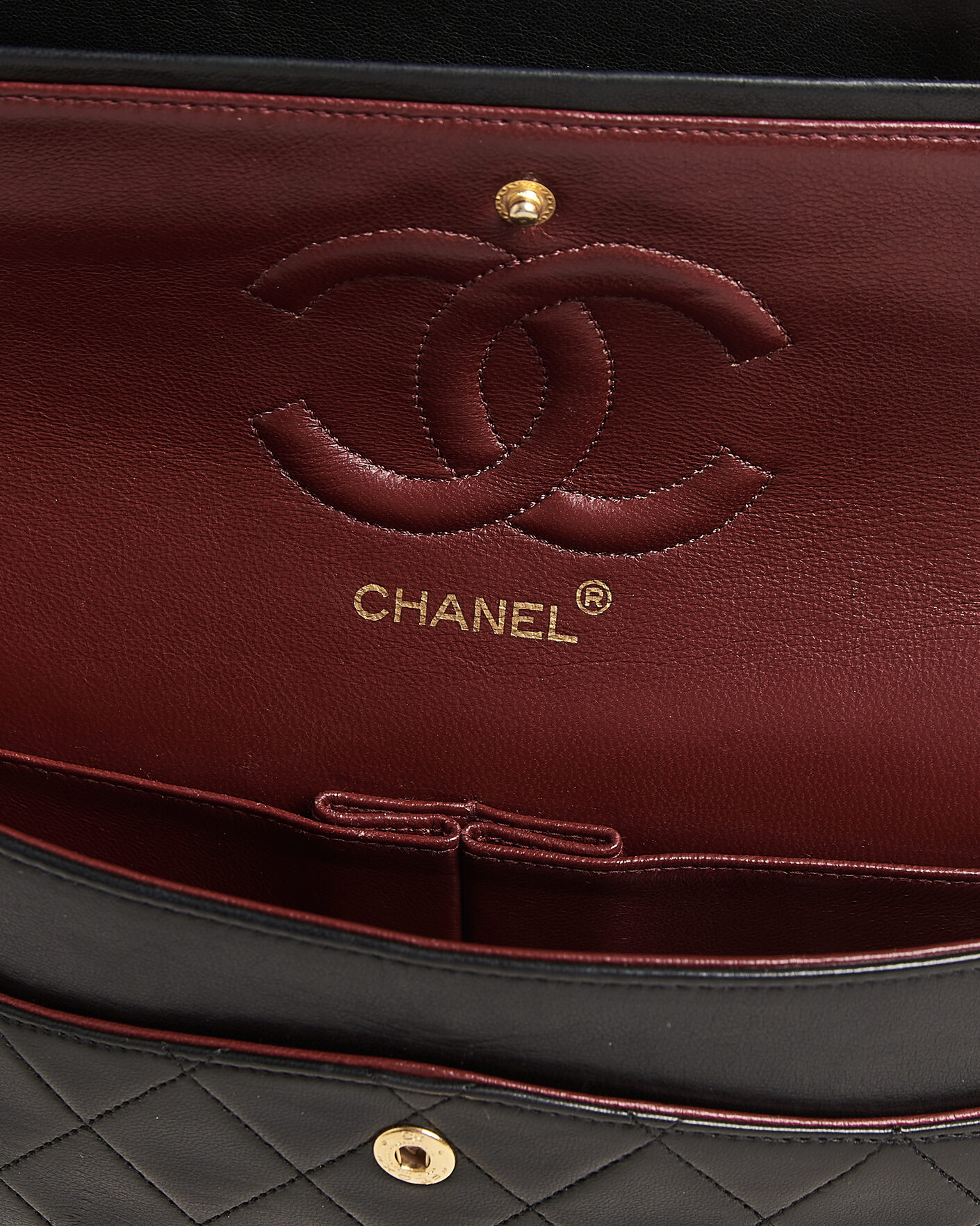 Heren | Chanel Pre-Owned Classic Medium Double Flap Bag Lambskin Black | Chanel Pre-Owned | Classic Medium Double Flap Bag Lambskin Black