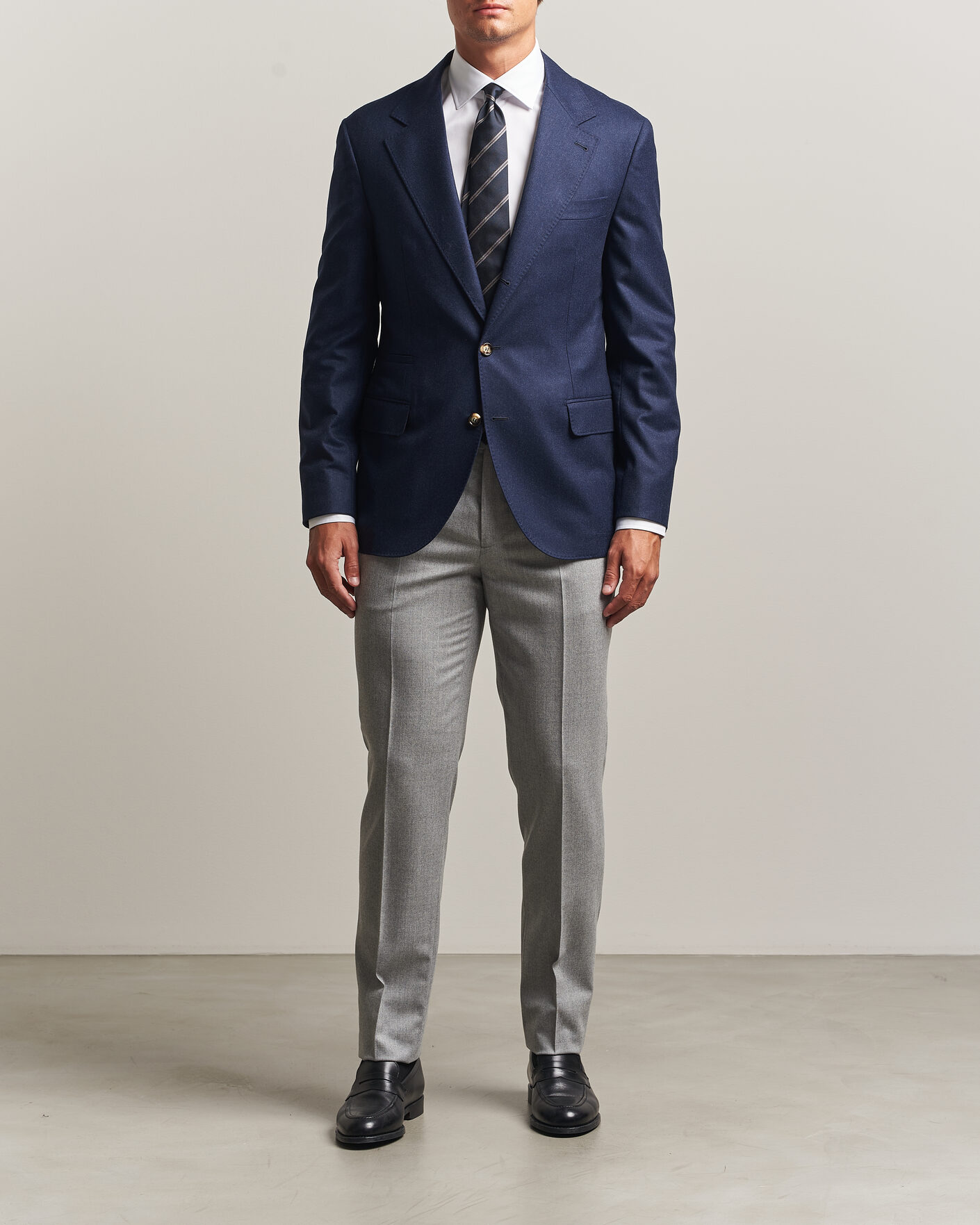 Heren | Broeken | Brunello Cucinelli | Slim Fit Flannel Trousers Light Grey