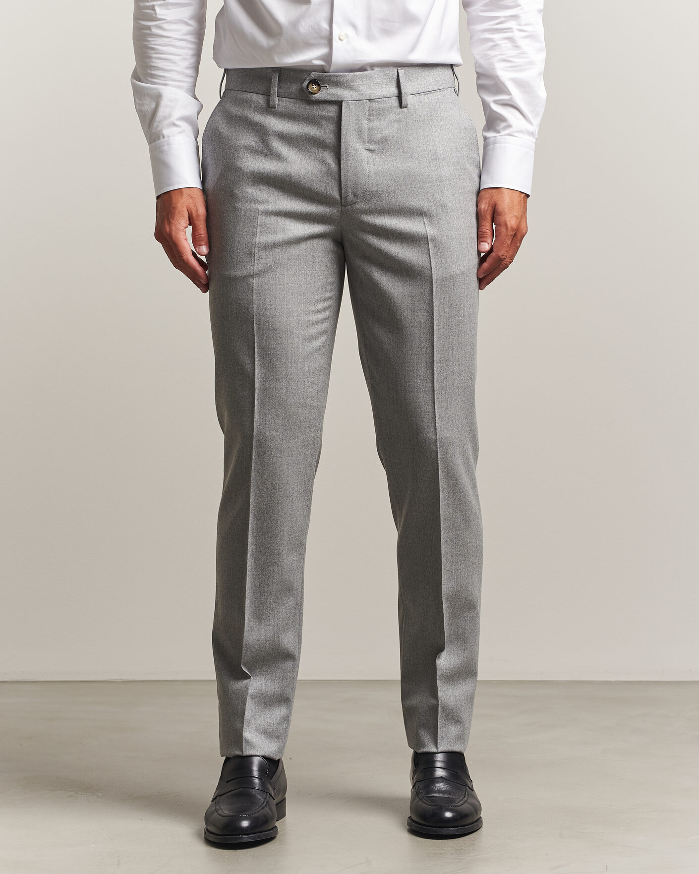 Heren | Broeken | Brunello Cucinelli | Slim Fit Flannel Trousers Light Grey