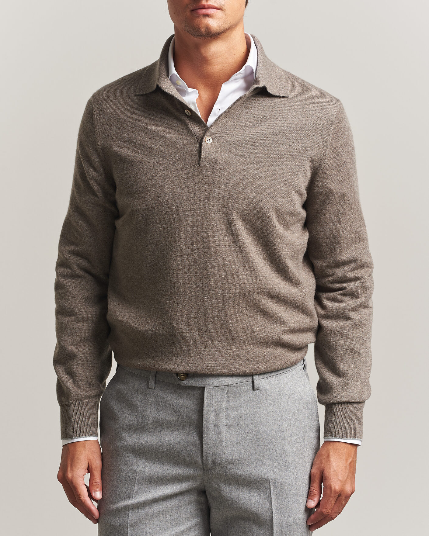 Heren | Truien | Brunello Cucinelli | 2 Ply Cashmere Long Sleeve Polo Brown