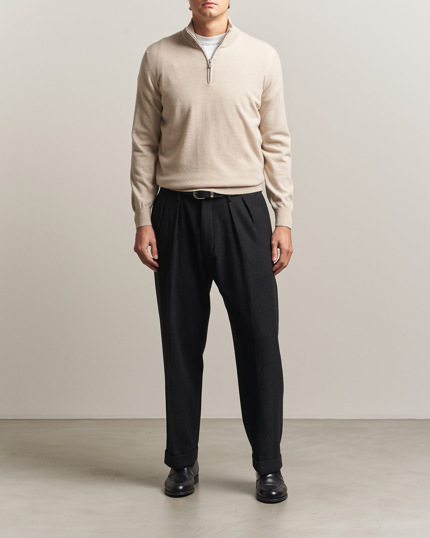 Heren | Truien | Brunello Cucinelli | 2 Ply Cashmere Half Zip Sand