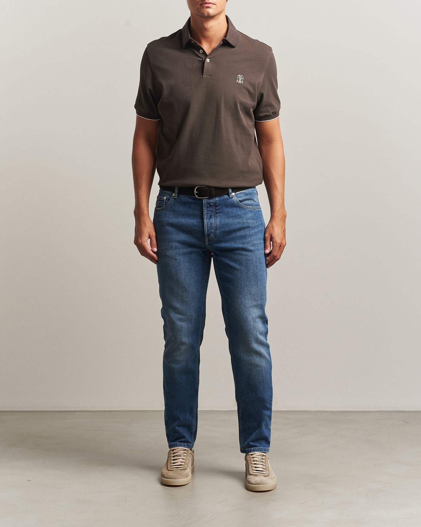 Heren | Polo's | Brunello Cucinelli | Short Sleeve Logo Polo Dark Brown
