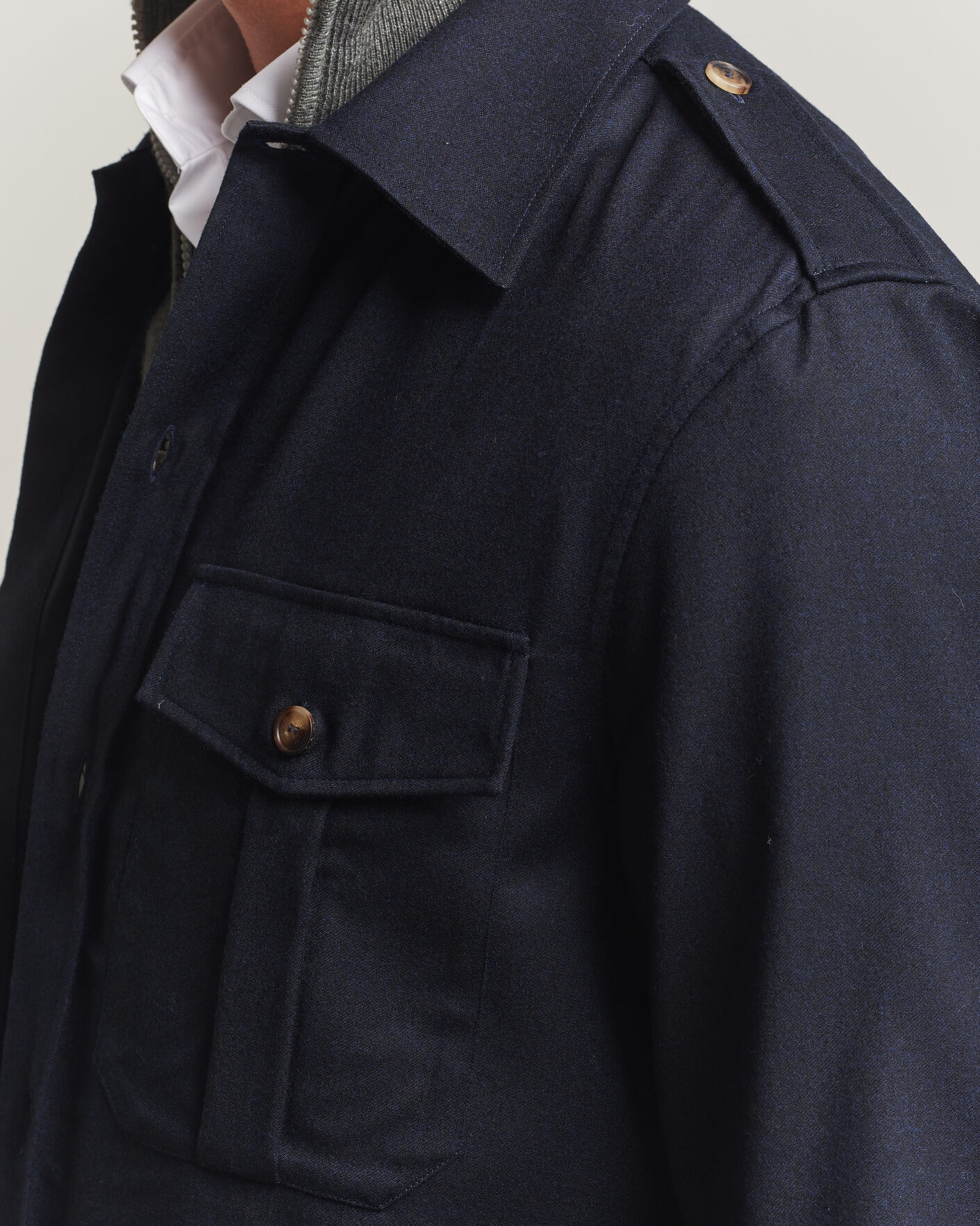 Heren | Overhemden | Brunello Cucinelli | Flannel Double Pocket Overshirt Navy