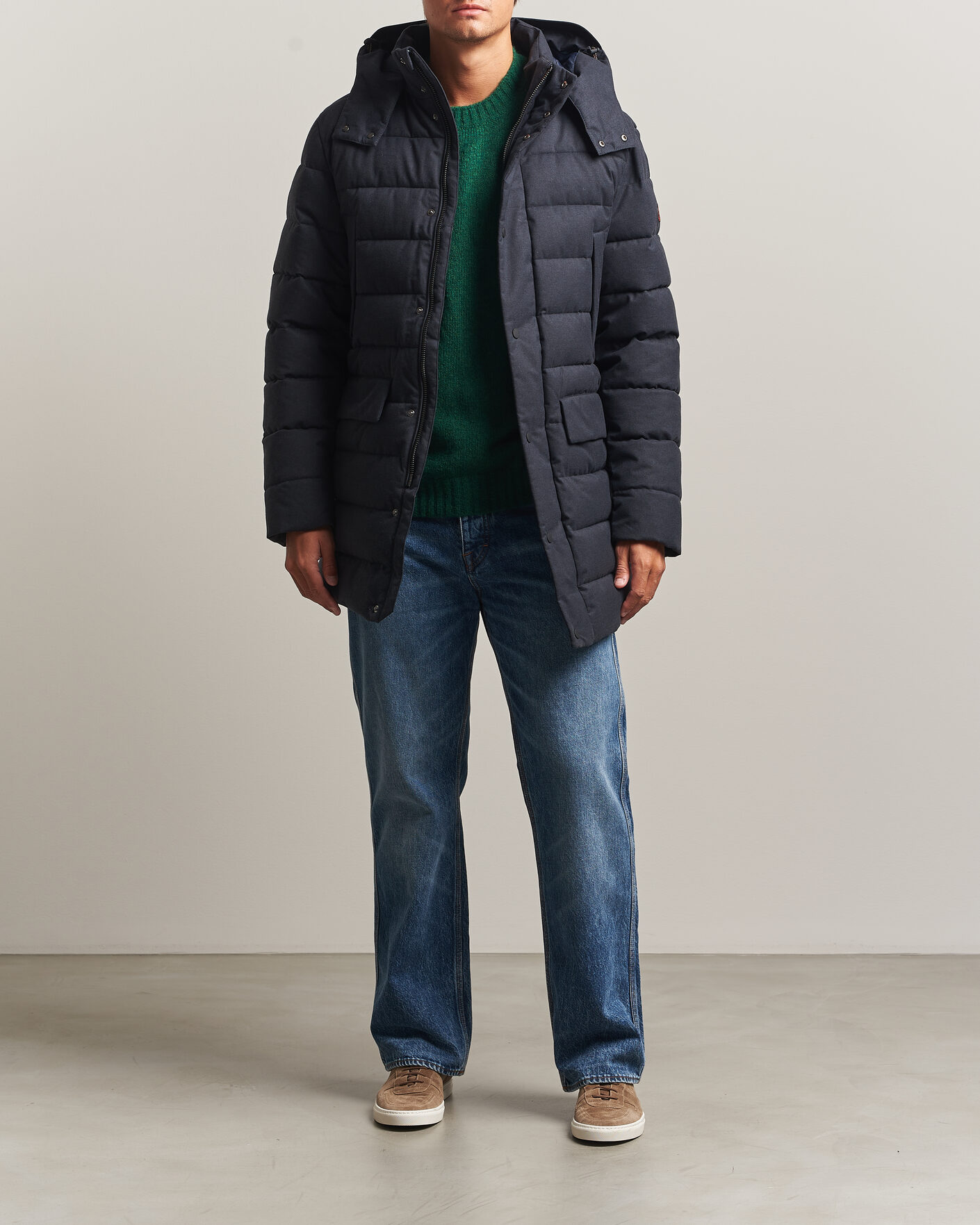 Heren | Jassen | Save The Duck | Byrne Padded Flannel Coat Navy Blue Melange