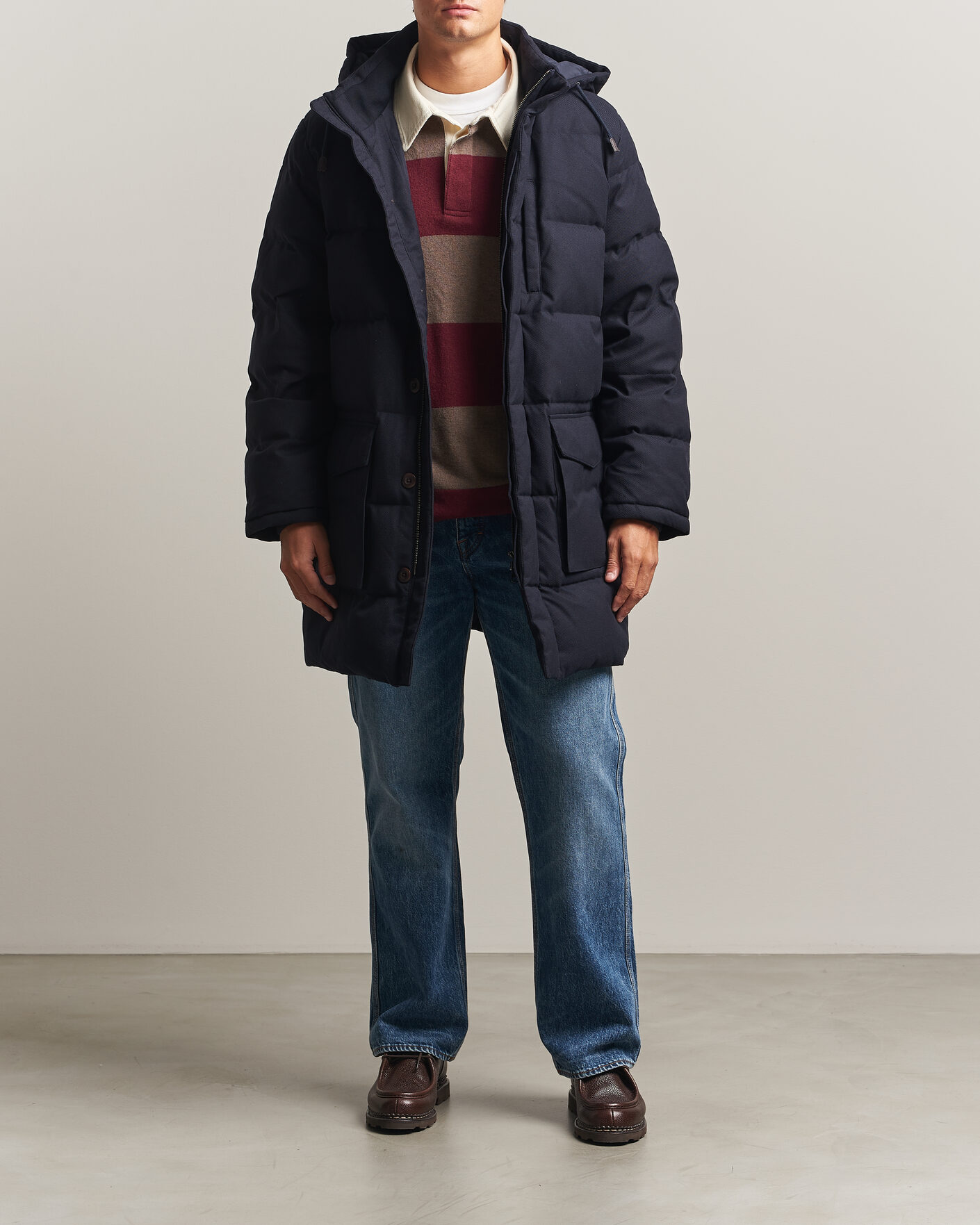Heren | Jassen | Gant | Flannel Down Hooded Parka Evening Blue