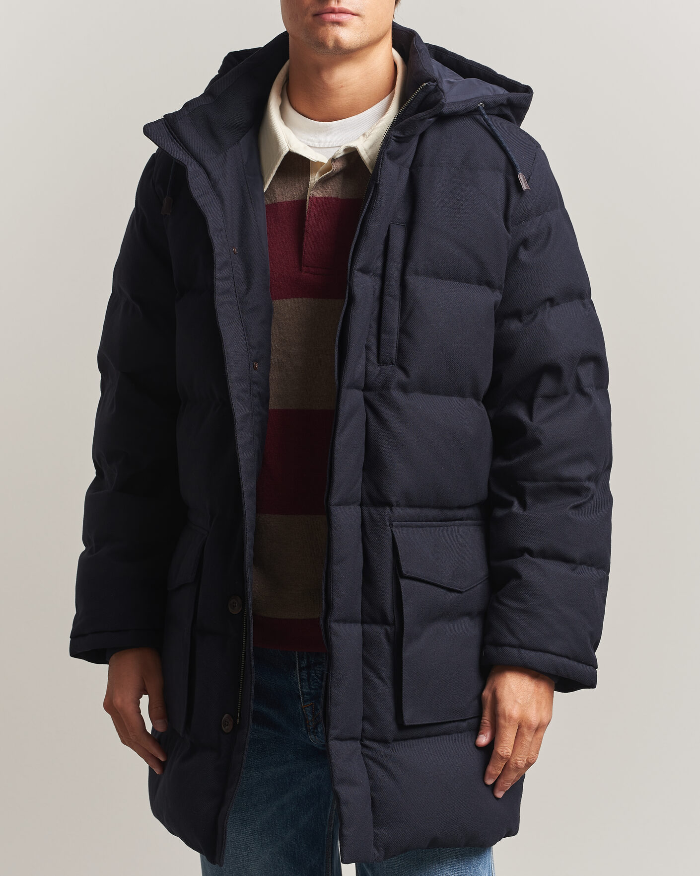 Heren | Jassen | Gant | Flannel Down Hooded Parka Evening Blue