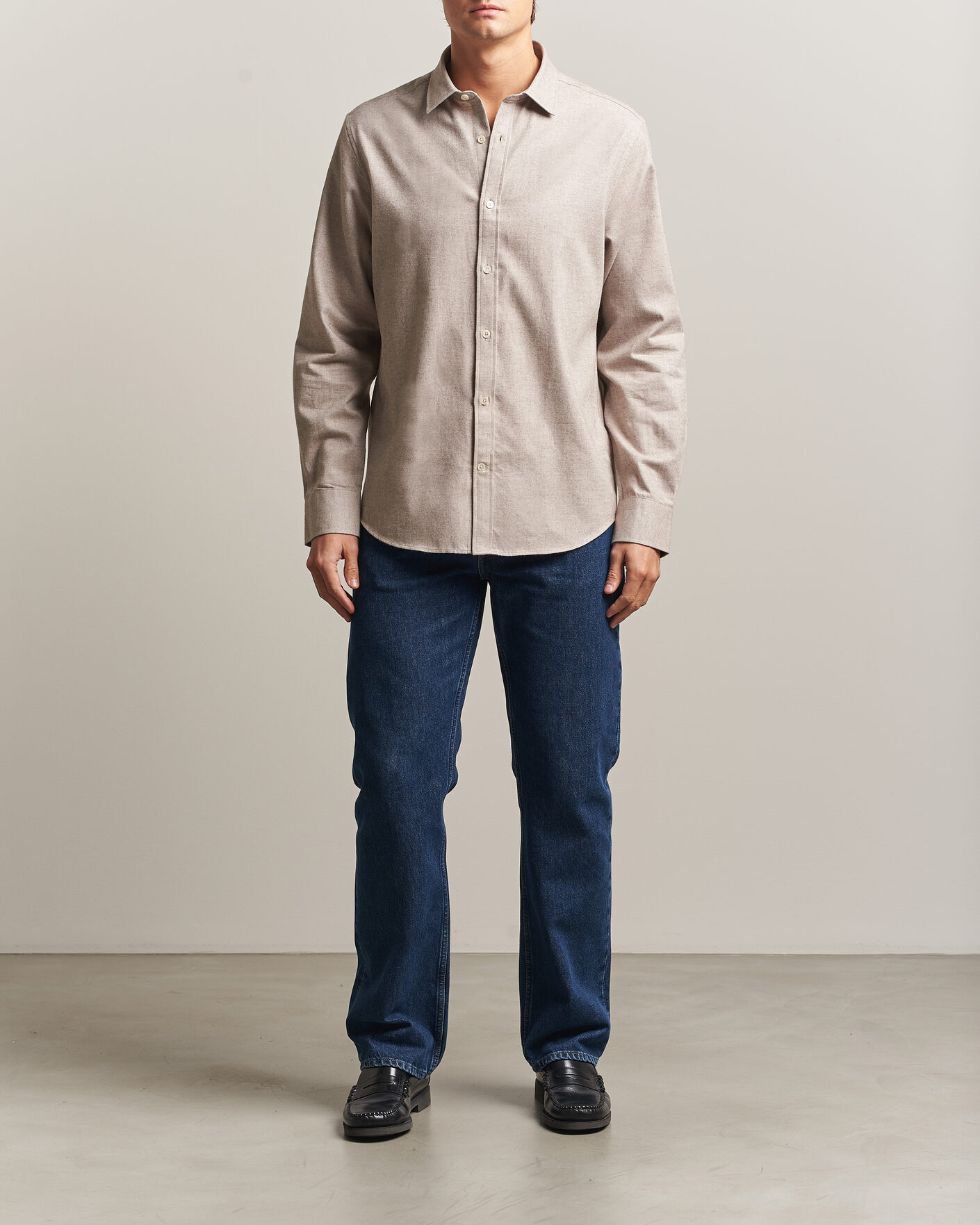 Heren | Overhemden | Gant | Regular Fit Flannel Shirt Light Brown Melange