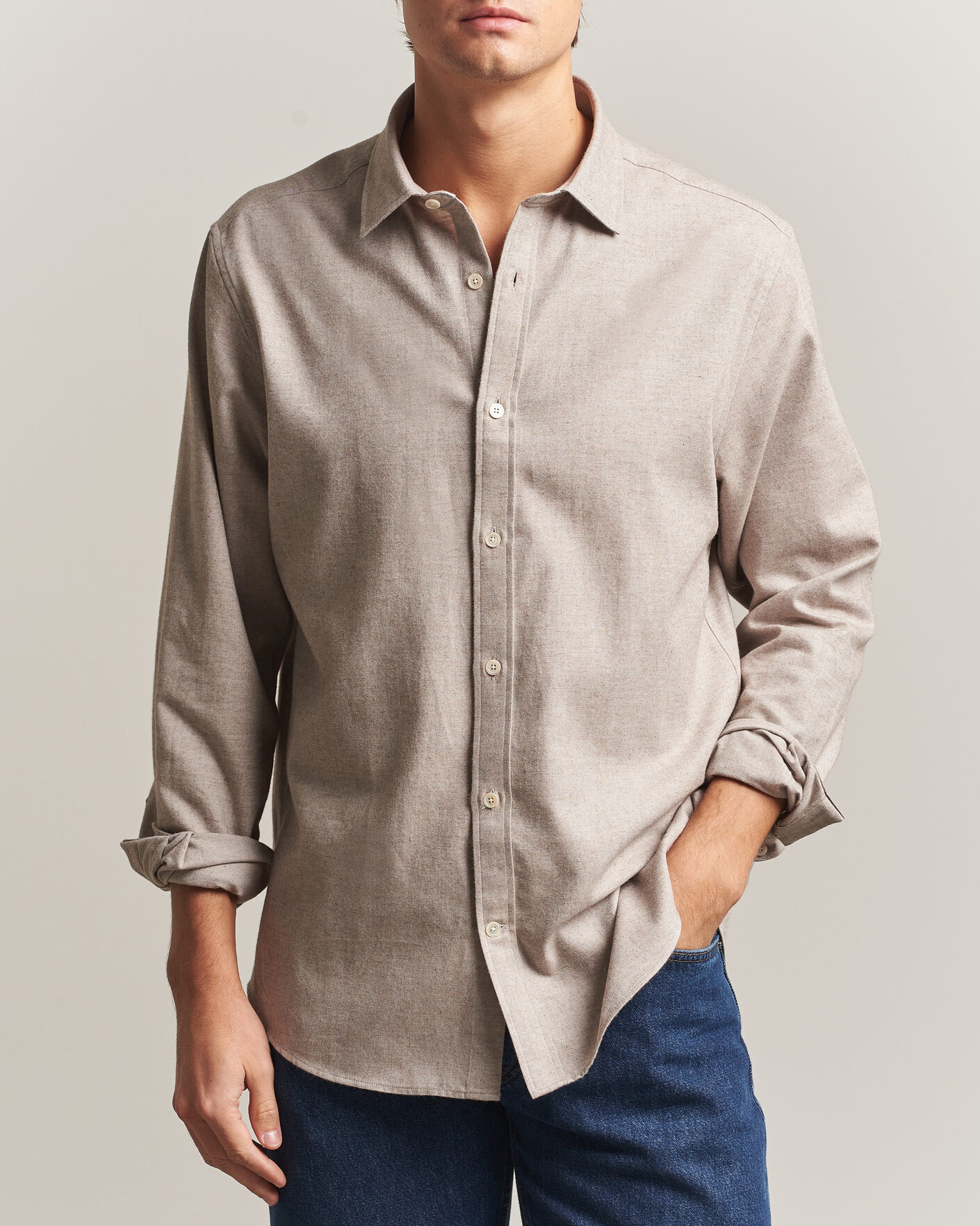 Heren | Overhemden | Gant | Regular Fit Flannel Shirt Light Brown Melange