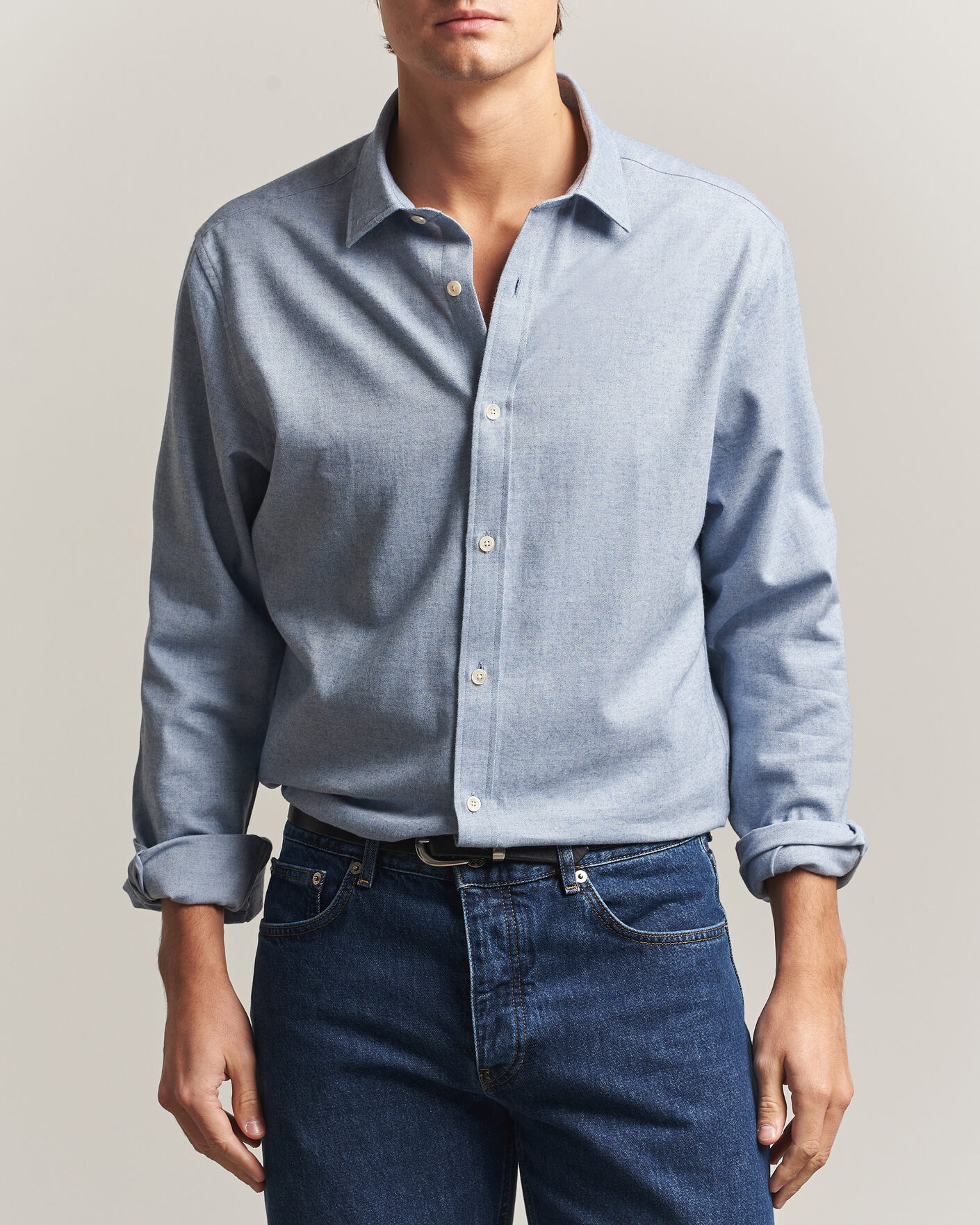 Heren | Overhemden | Gant | Regular Fit Flannel Shirt Light Blue Melange