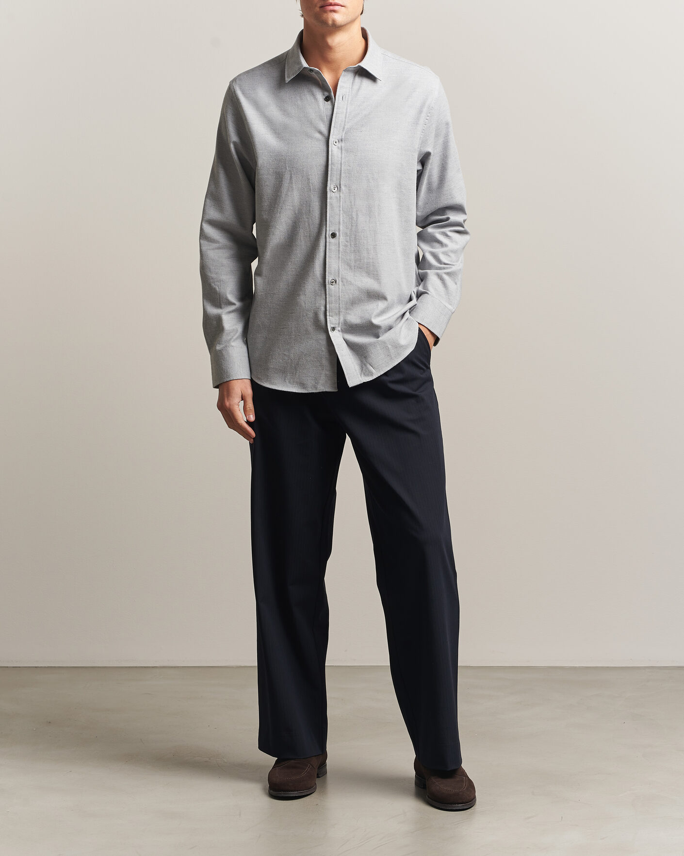 Heren | Overhemden | Gant | Regular Fit Flannel Shirt Grey Melange