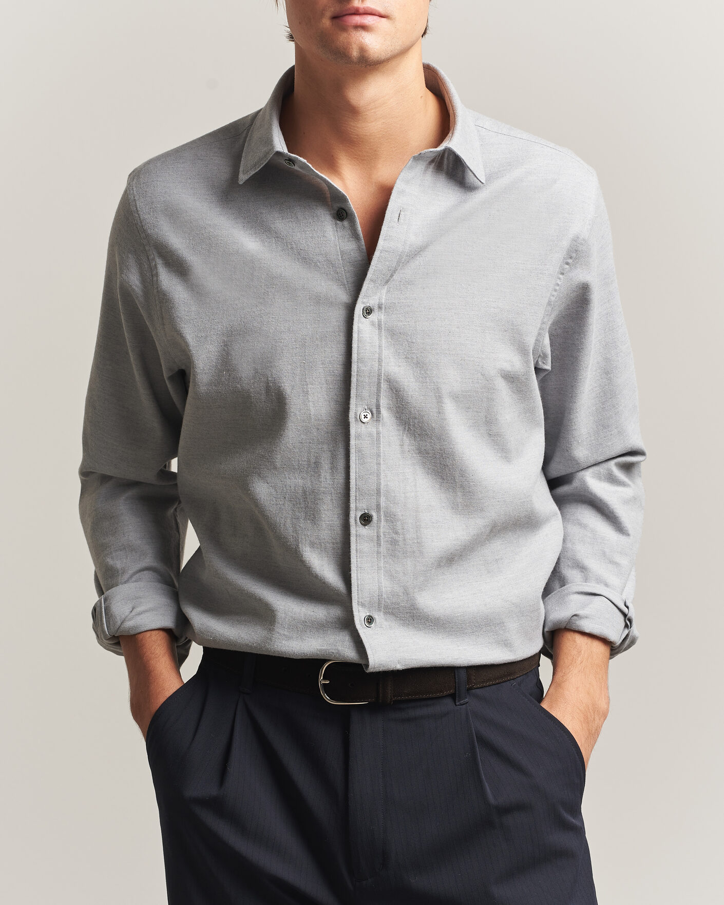 Heren | Overhemden | Gant | Regular Fit Flannel Shirt Grey Melange