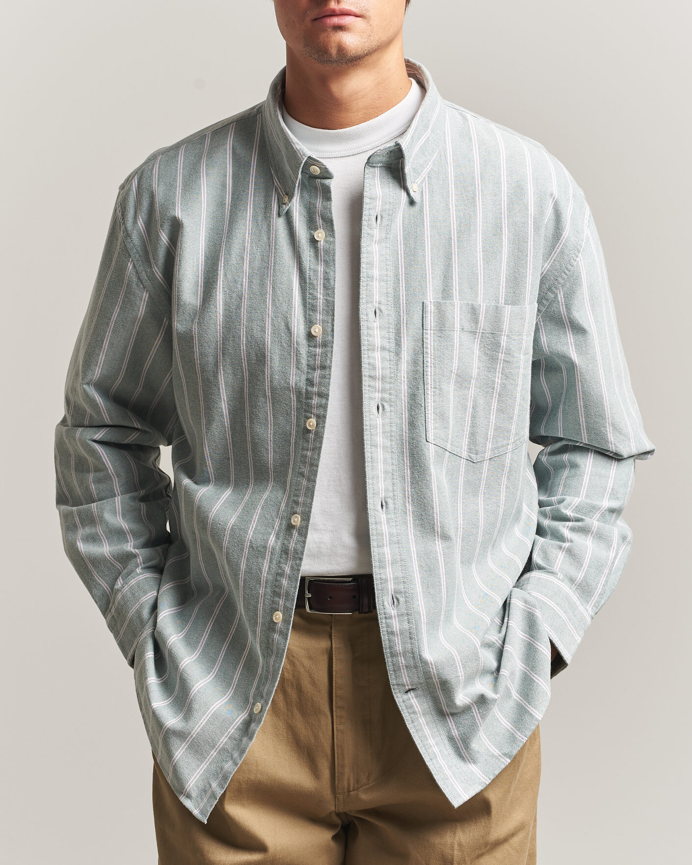 Heren | Overhemden | Gant | Relaxed Fit Brushed Oxford Striped Shirt Dark Emerald