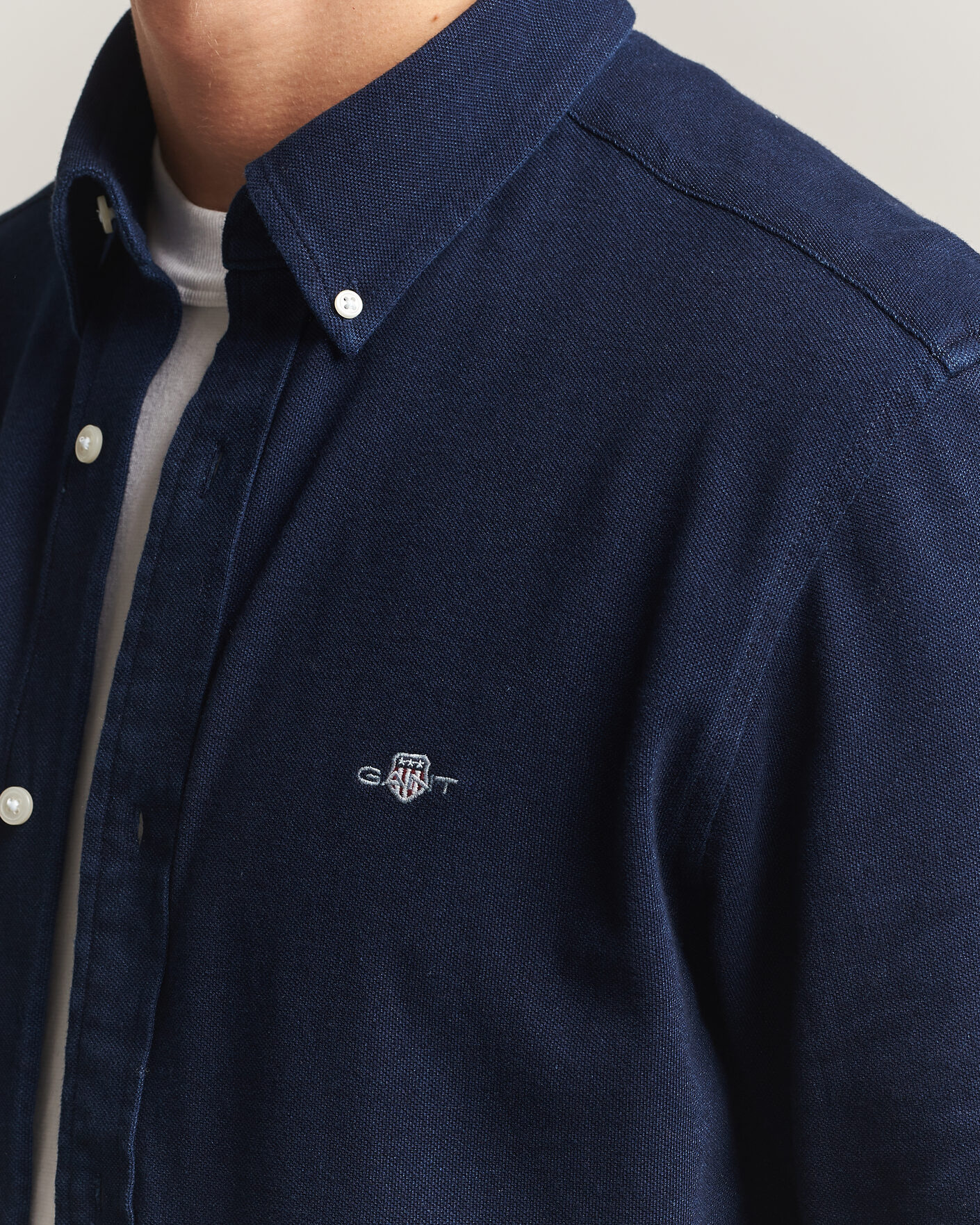 Heren | Overhemden | Gant | Regular Fit Indigo Jersey Pique Shirt Dark Blue