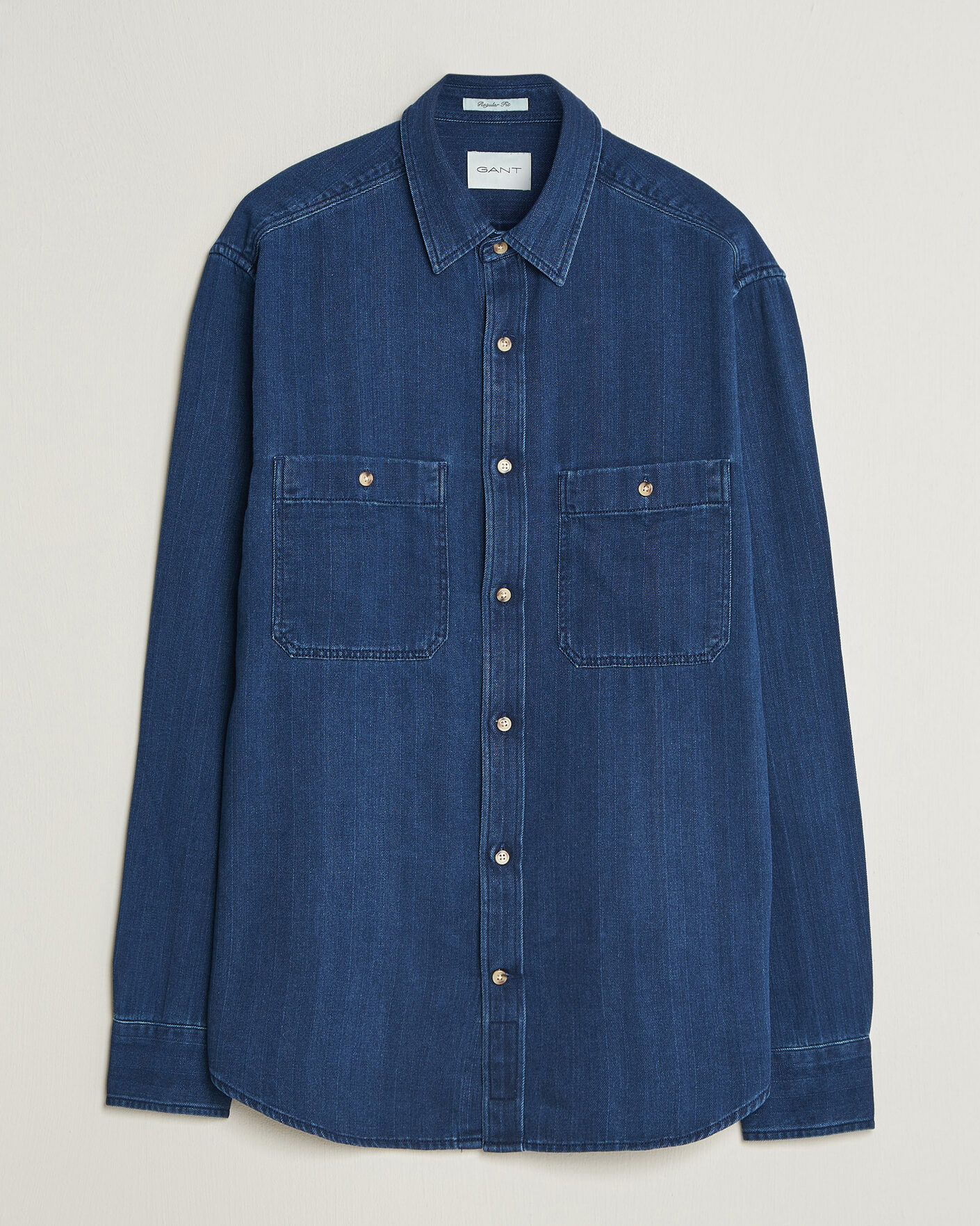 Heren | Overhemden | Gant | Regular Fit Indigo Herringbone Overshirt Mid Blue