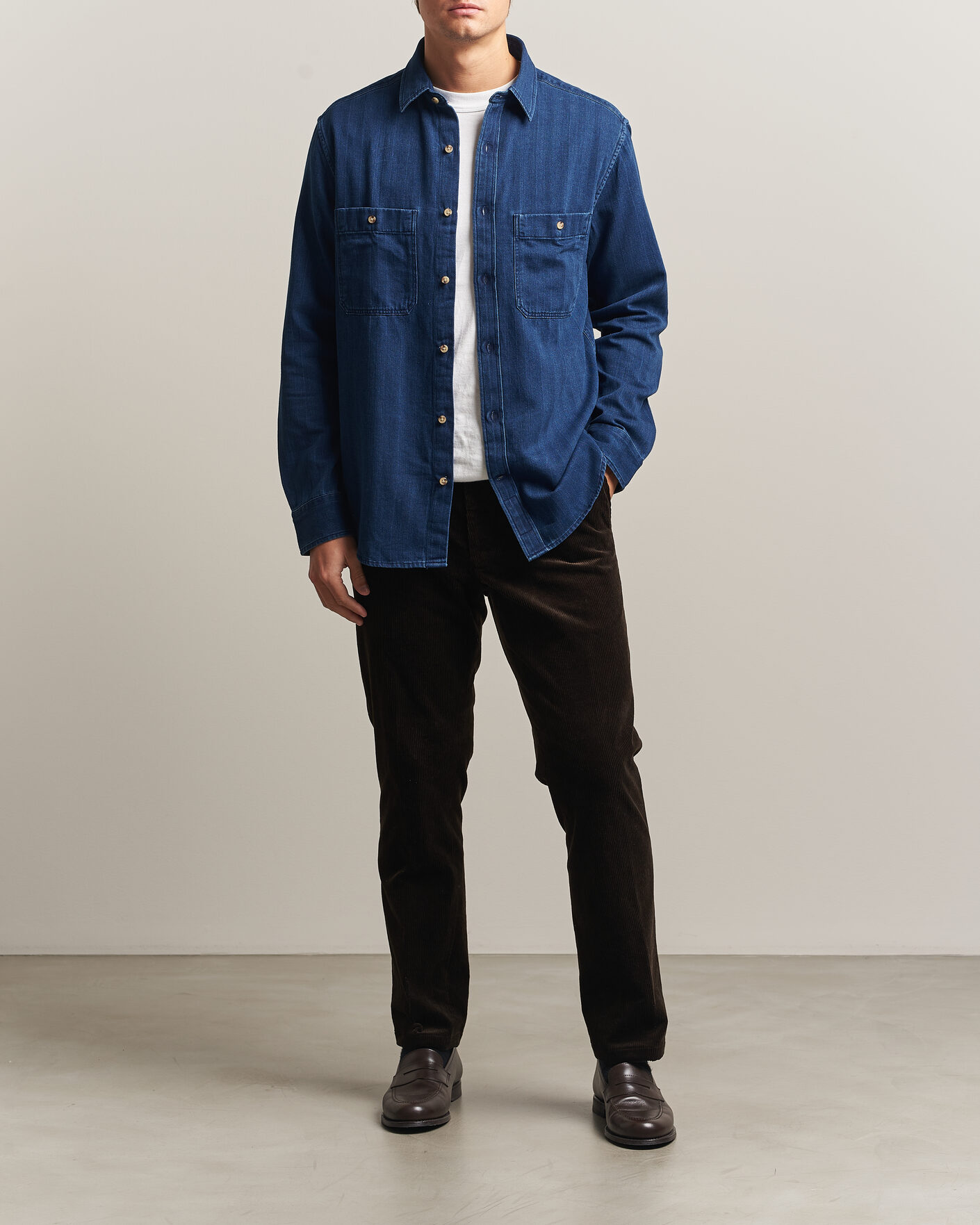 Heren | Overhemden | Gant | Regular Fit Indigo Herringbone Overshirt Mid Blue