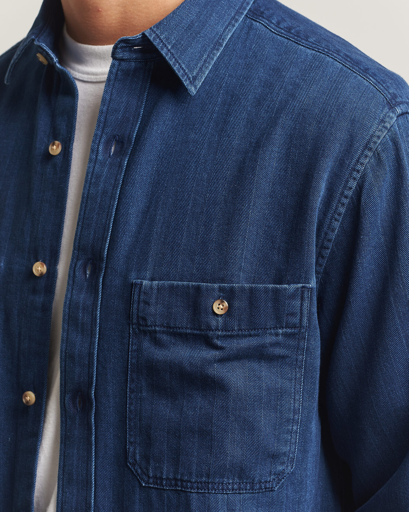 Heren | Overhemden | Gant | Regular Fit Indigo Herringbone Overshirt Mid Blue