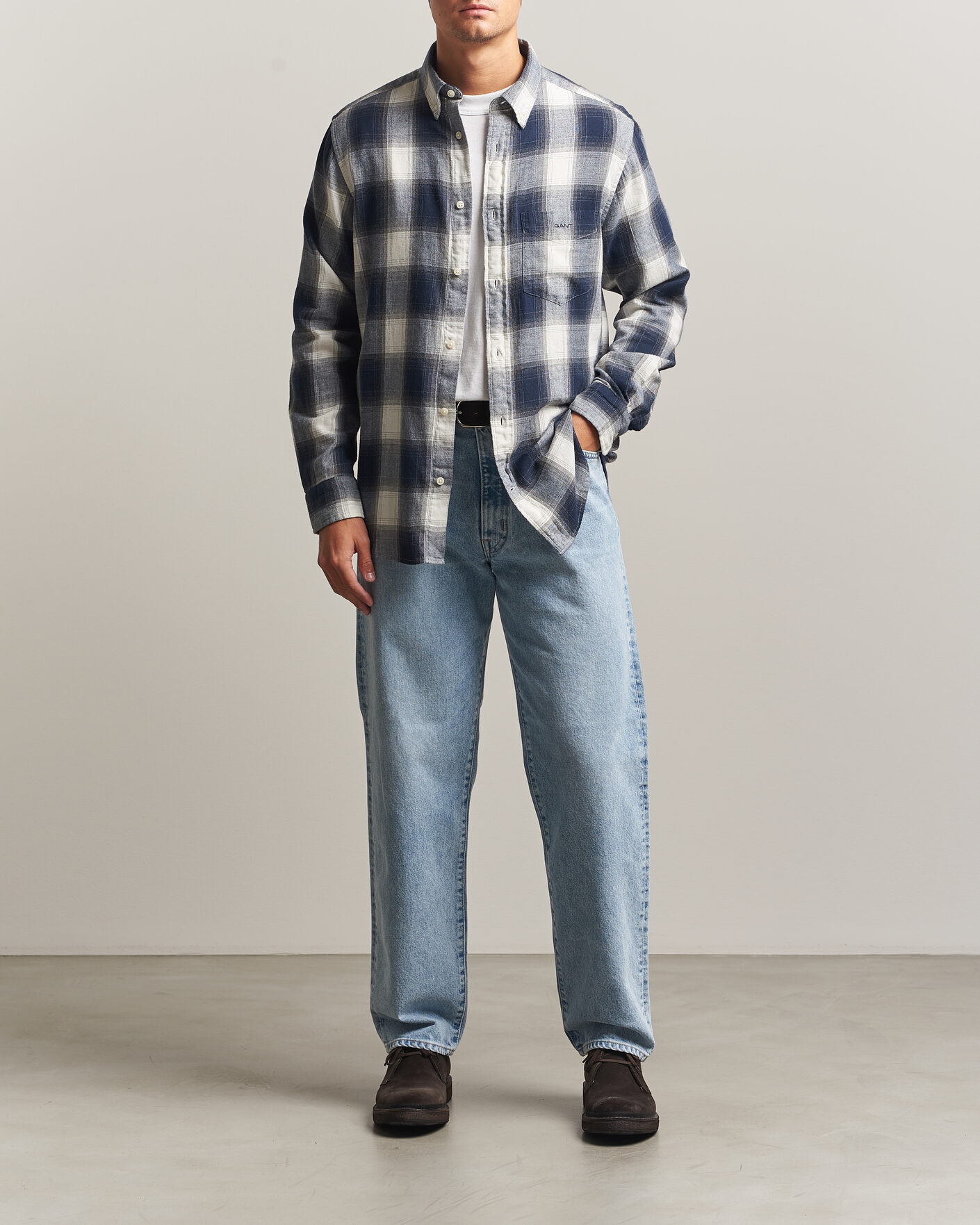 Heren | Overhemden | Gant | Regular Fit Windblown Flannel Checked Shirt Evening Blue