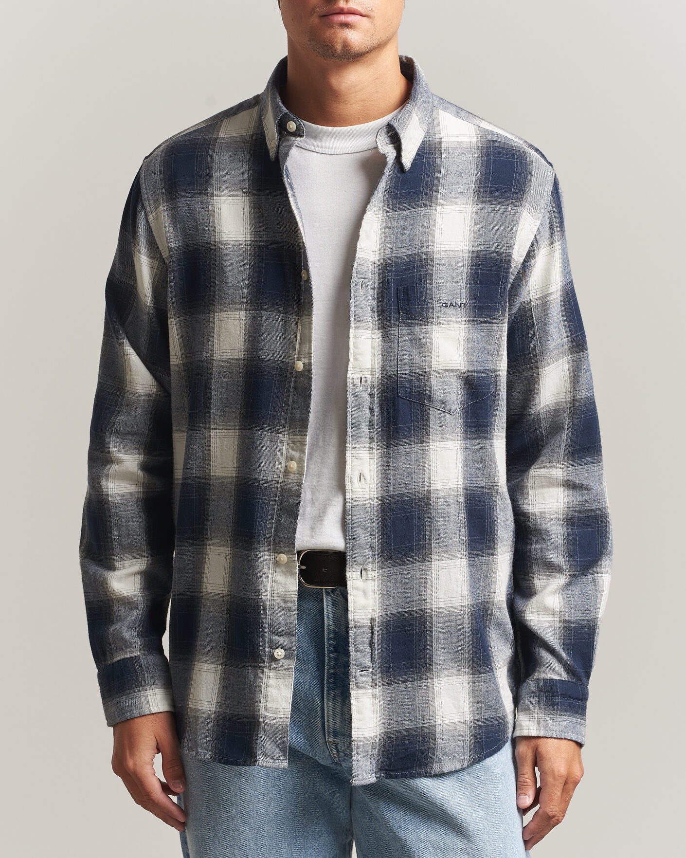 Heren | Overhemden | Gant | Regular Fit Windblown Flannel Checked Shirt Evening Blue