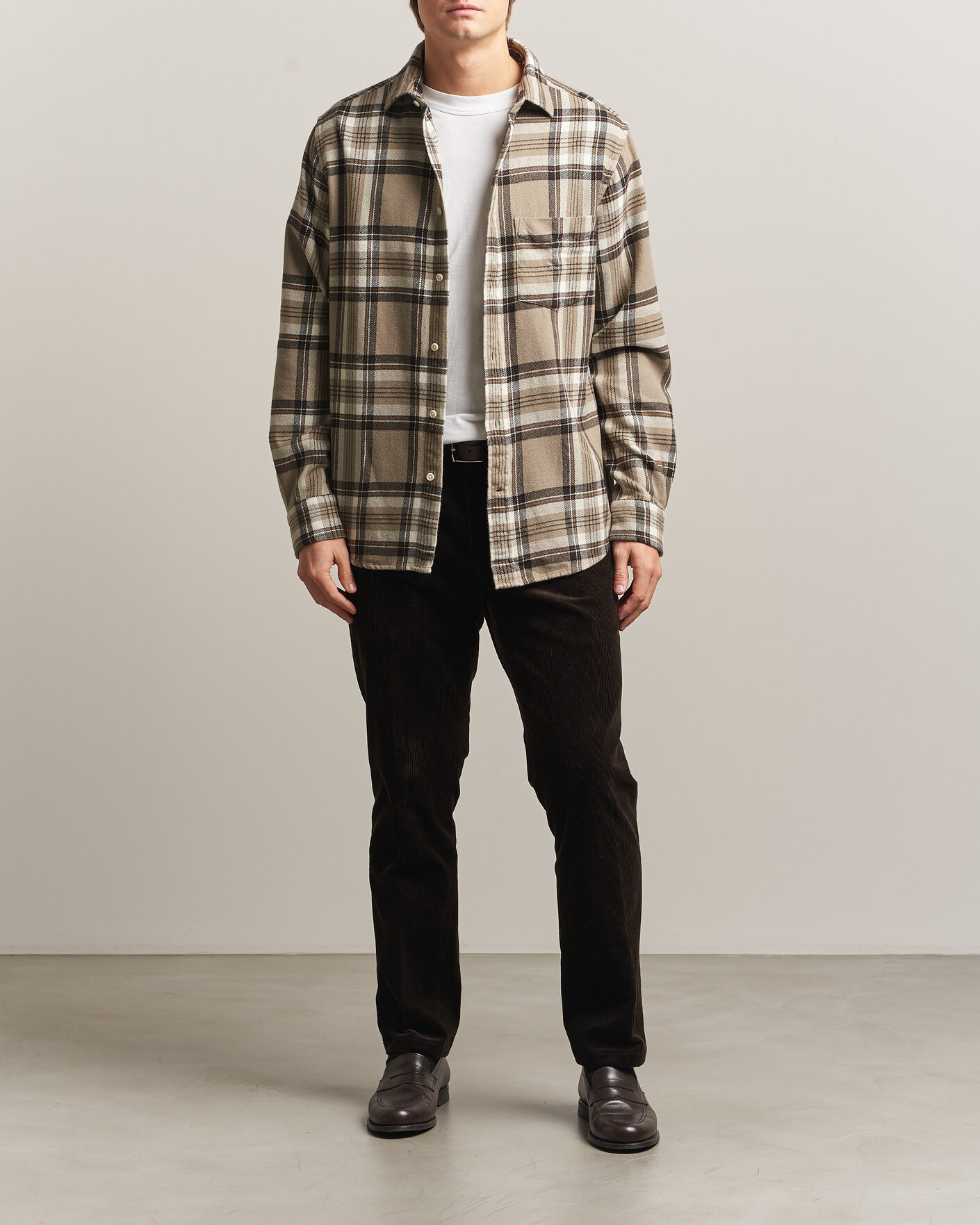 Heren | Overhemden | Gant | Regular Fit Flannel Checked Overshirt Mist Taupe