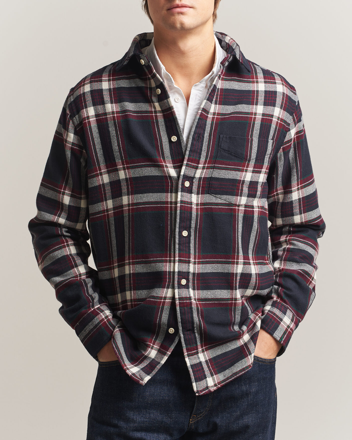 Heren | Overhemden | Gant | Regular Fit Flannel Checked Overshirt Evening Blue