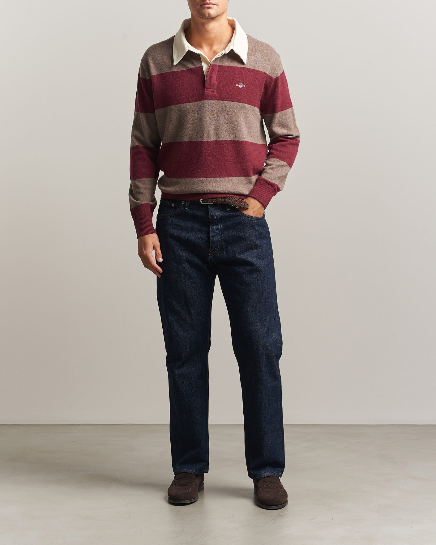 Heren | Truien | Gant | Lambswool Barstriped Rugger Deep Grape Wine