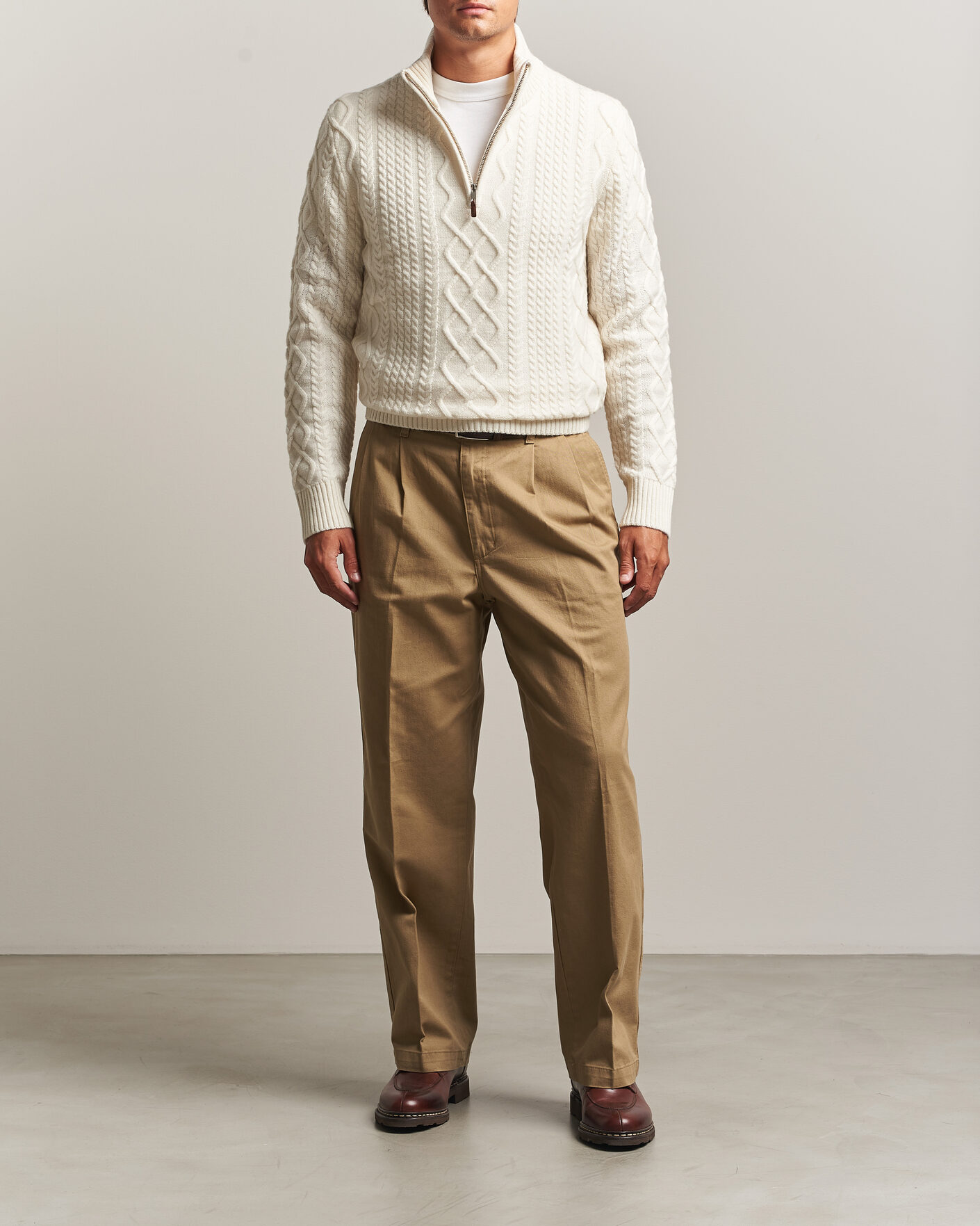 Heren | Truien | Gant | Wool Cable Knitted Half Zip Cream