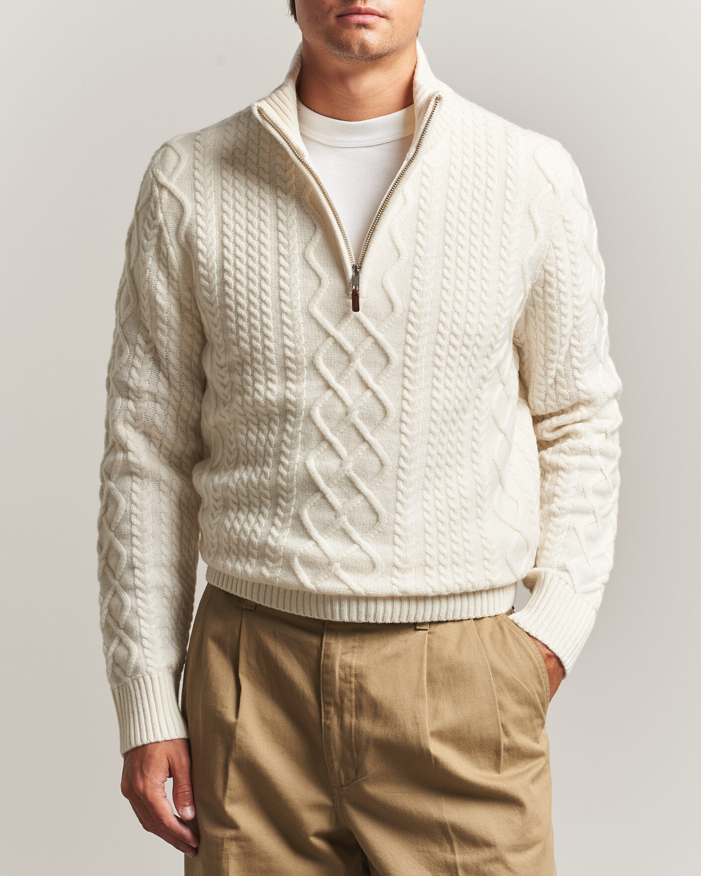 Heren | Truien | Gant | Wool Cable Knitted Half Zip Cream