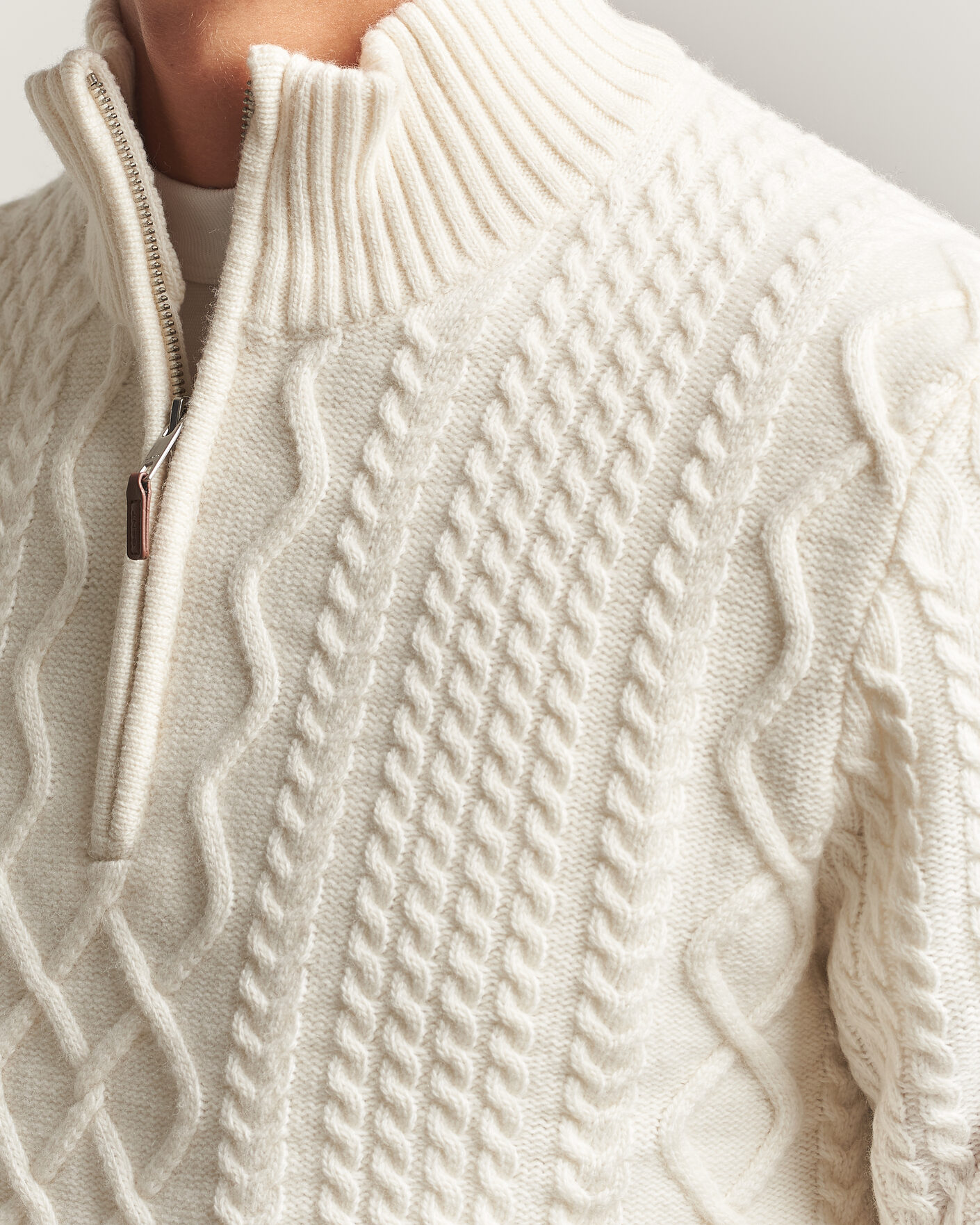 Heren | Truien | Gant | Wool Cable Knitted Half Zip Cream