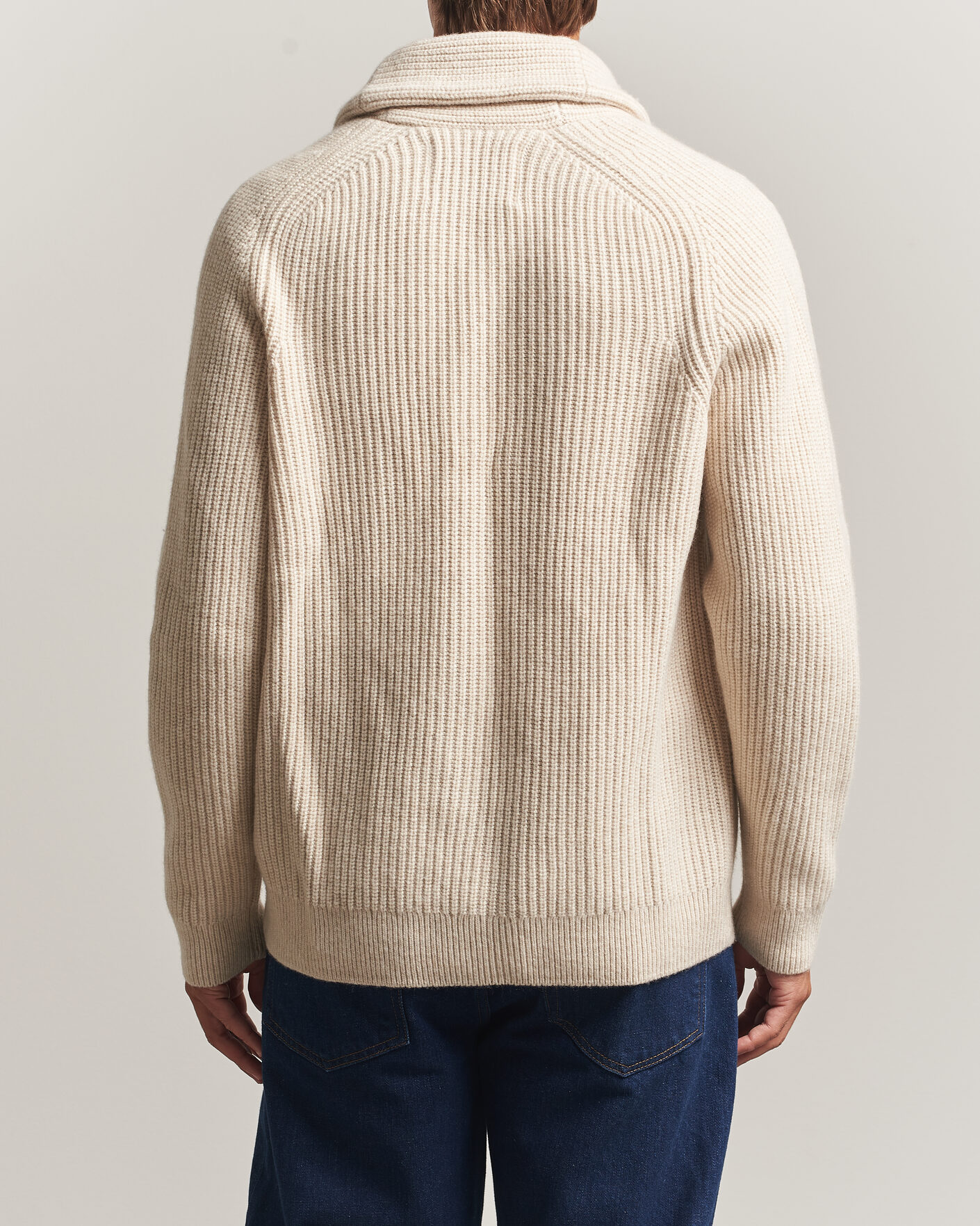 Heren | Truien | Gant | Wool/Cotton Ribbed Shawl Collar Cardigan Light Beige