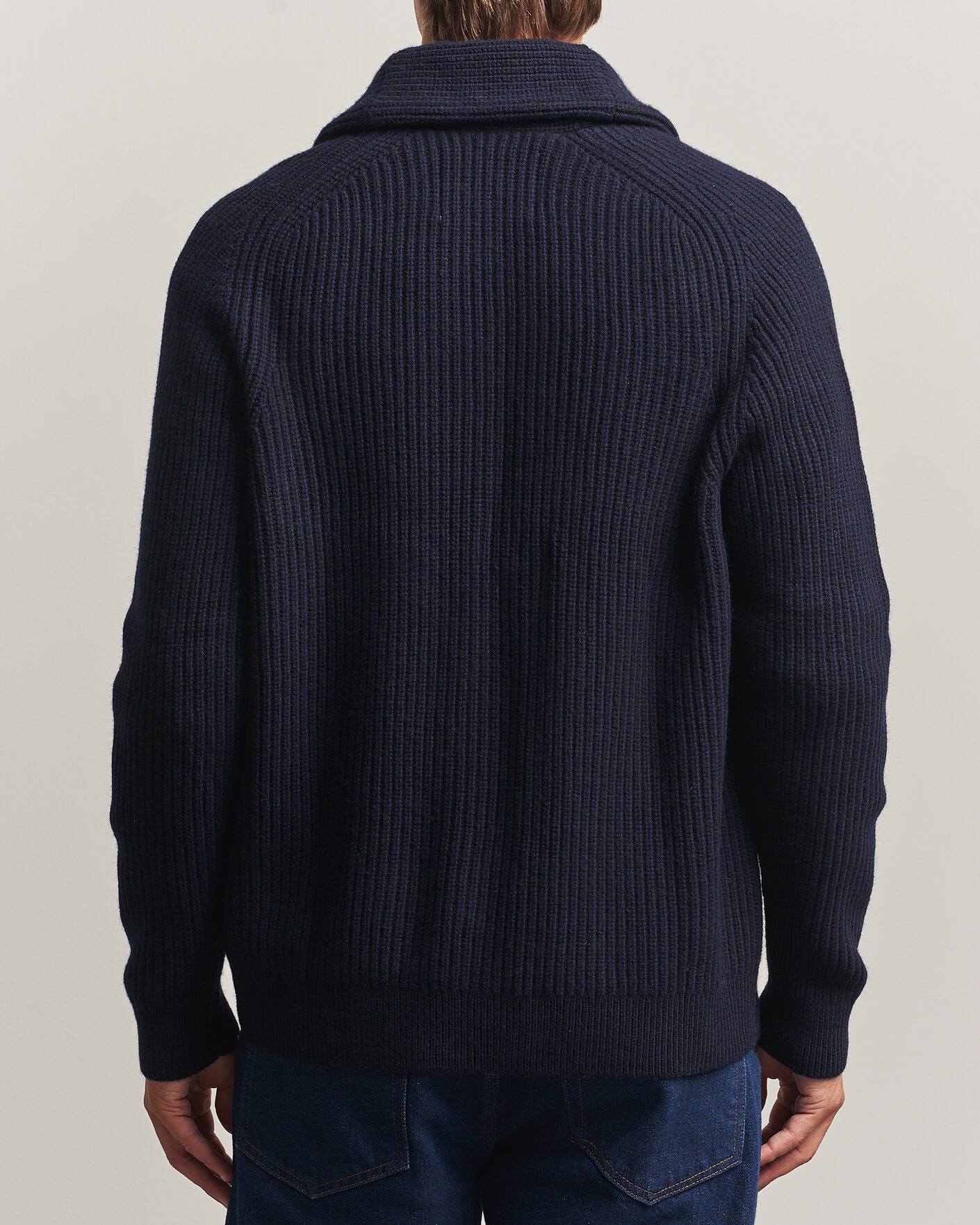 Heren | Truien | Gant | Wool/Cotton Ribbed Shawl Collar Cardigan Evening Blue