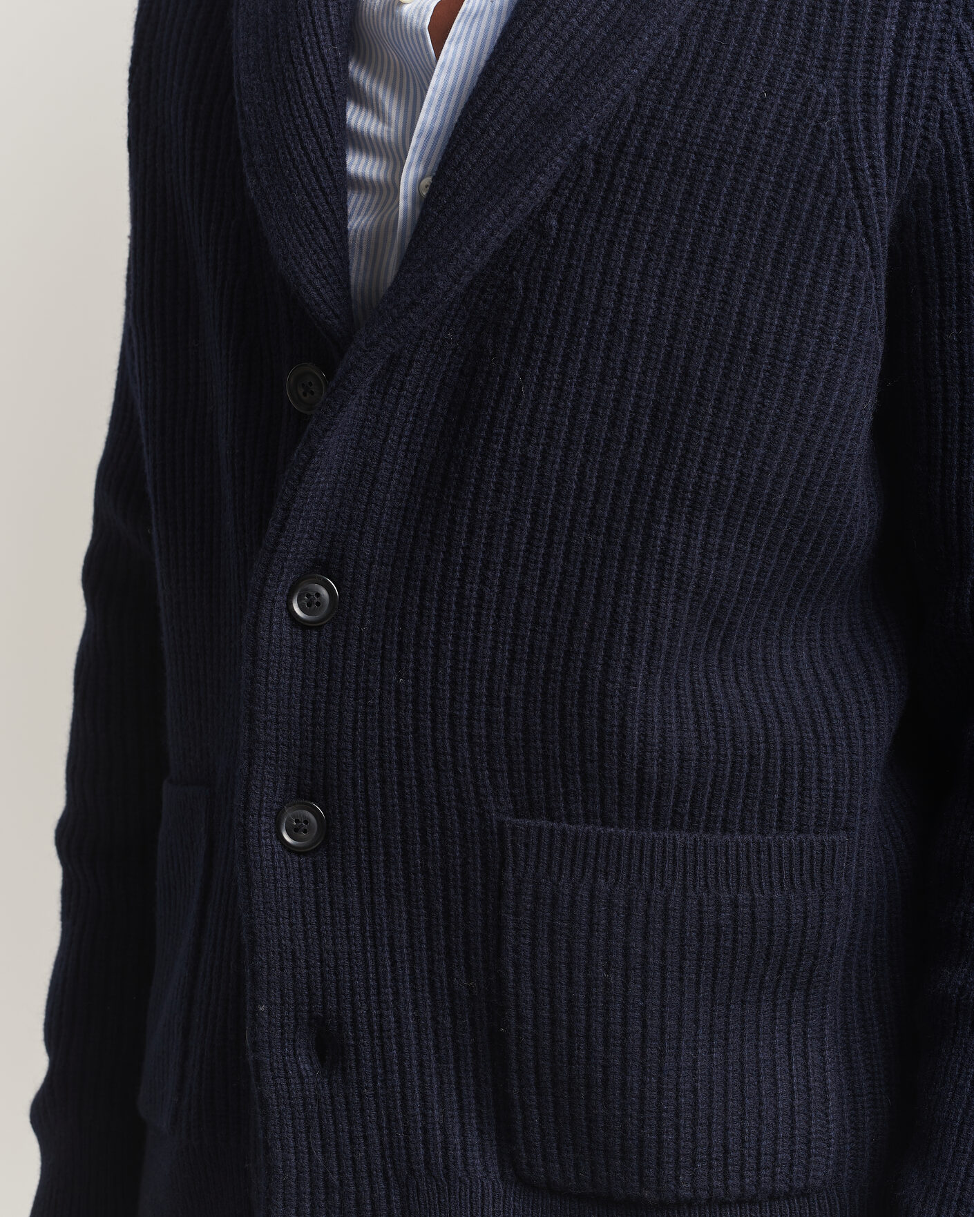 Heren | Truien | Gant | Wool/Cotton Ribbed Shawl Collar Cardigan Evening Blue