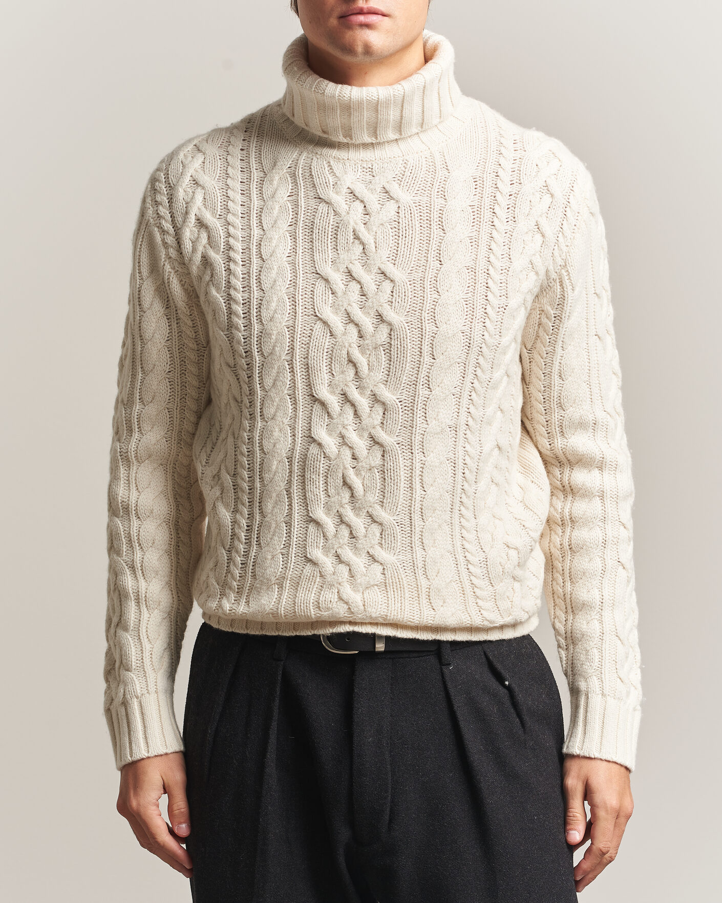 Heren | Truien | Gant | Wool/Cotton Cable Knitted Turtleneck Cream