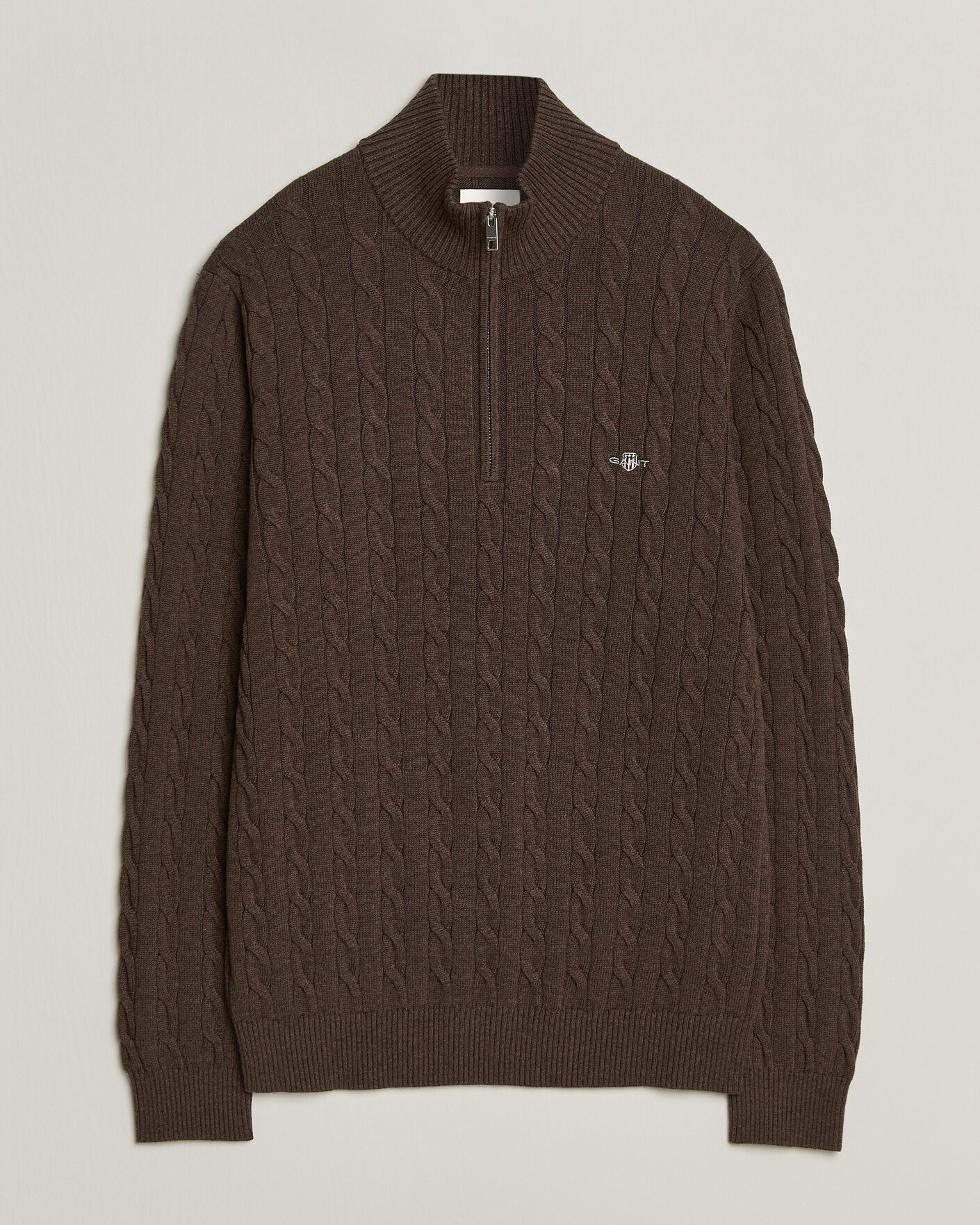 Heren | Truien | Gant | Cotton Cable Half Zip Black Brown Melange